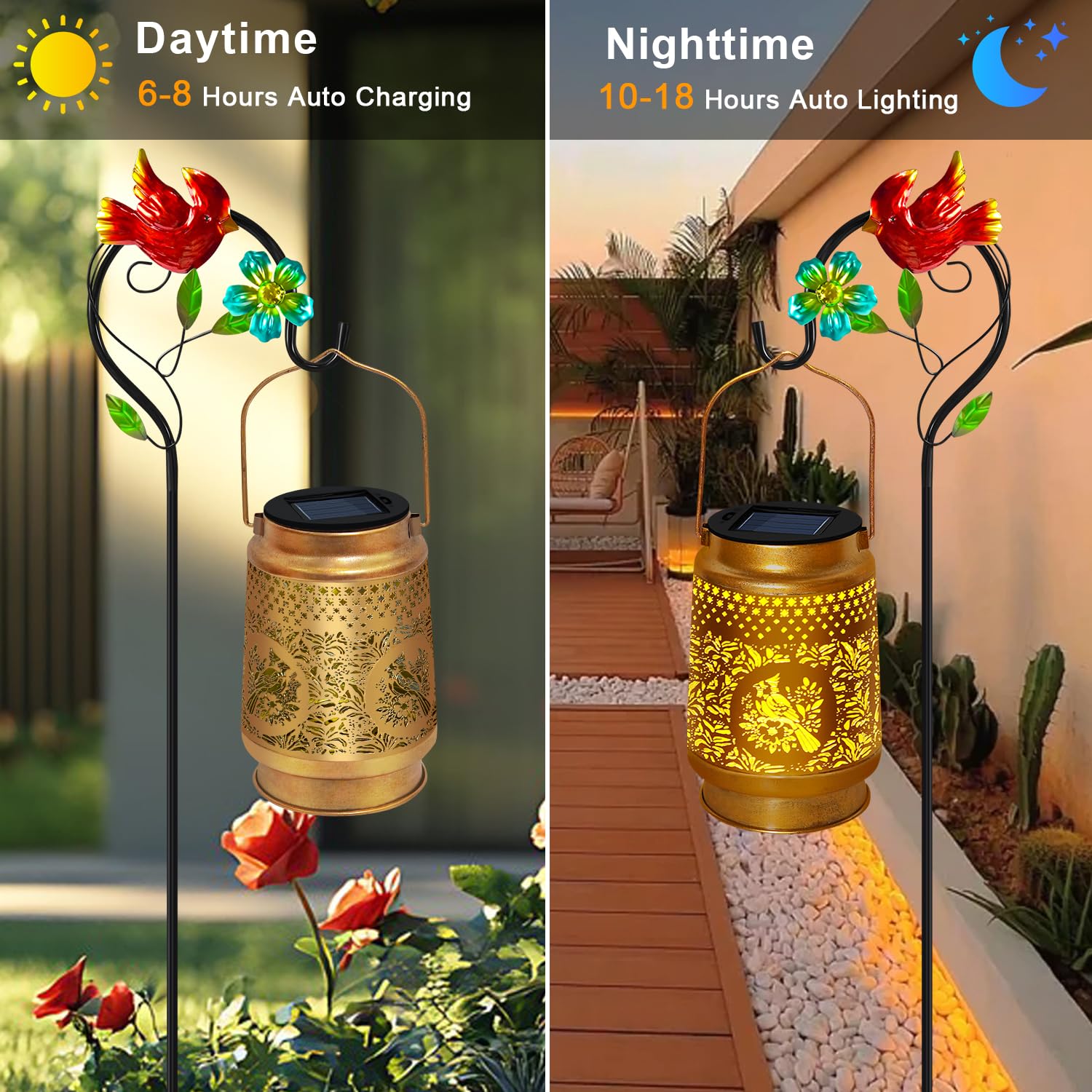 2 Pack Solar Lanterns Outdoor Waterproof,Cardinal Solar Lights Garden Decor Gifts For Mom Women Grandma Decoration Outside For Y