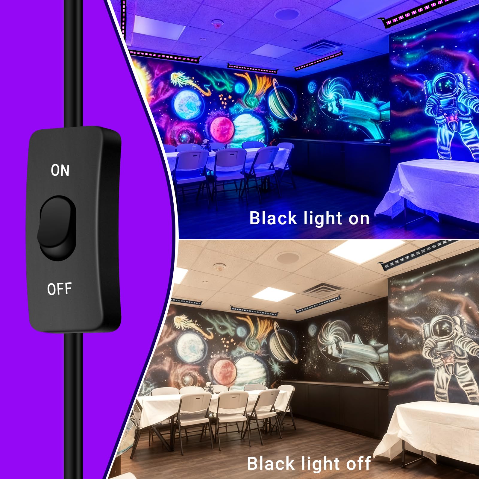 Oppsk 54W Uv Blacklight Bar, 18Led Metal Glow Light For Parties, Weddings, Bedrooms - Black, 1 Count