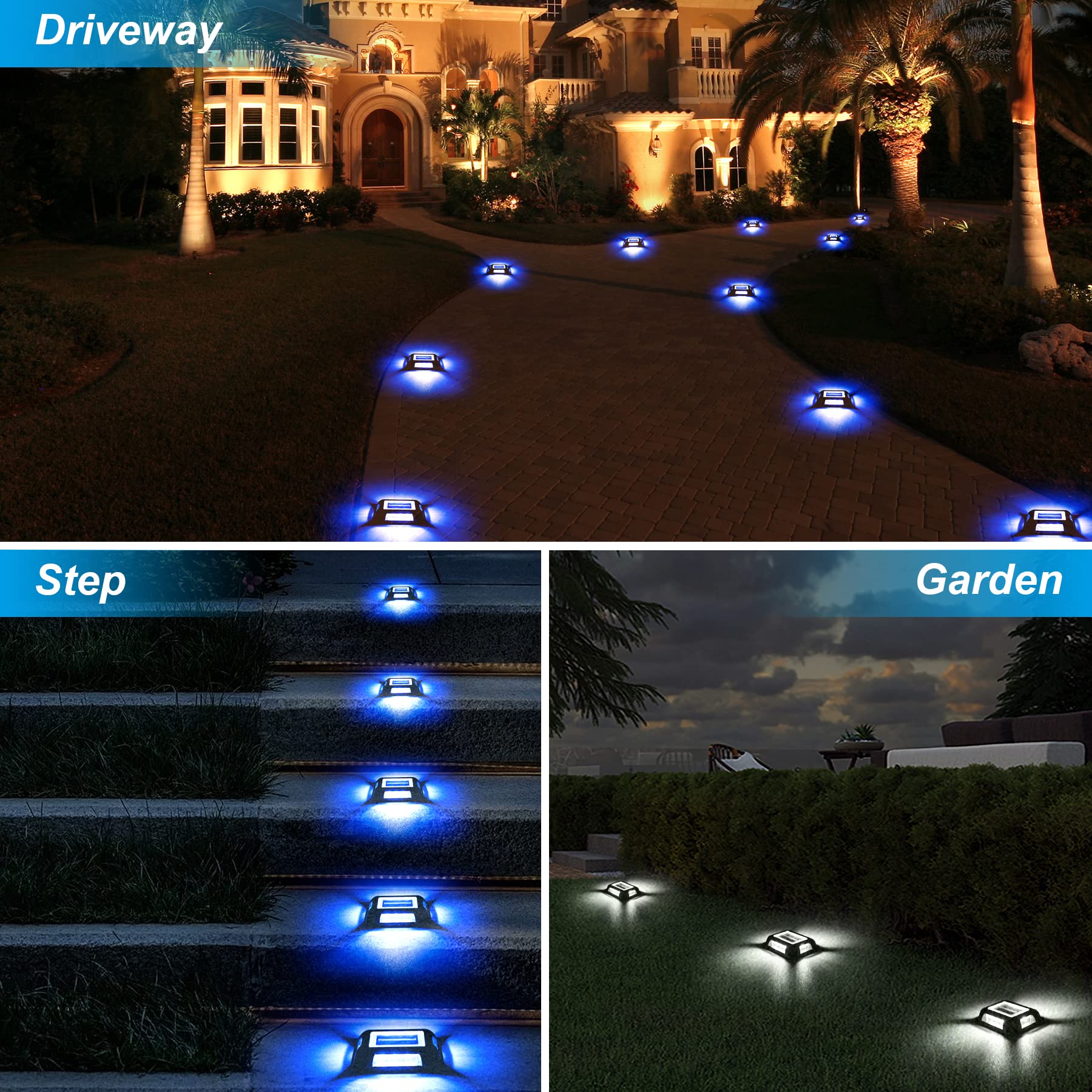 Crepow Solar Deck Lights - 8 Pack Waterproof Led Dock Lights In Blue & White For Pathway