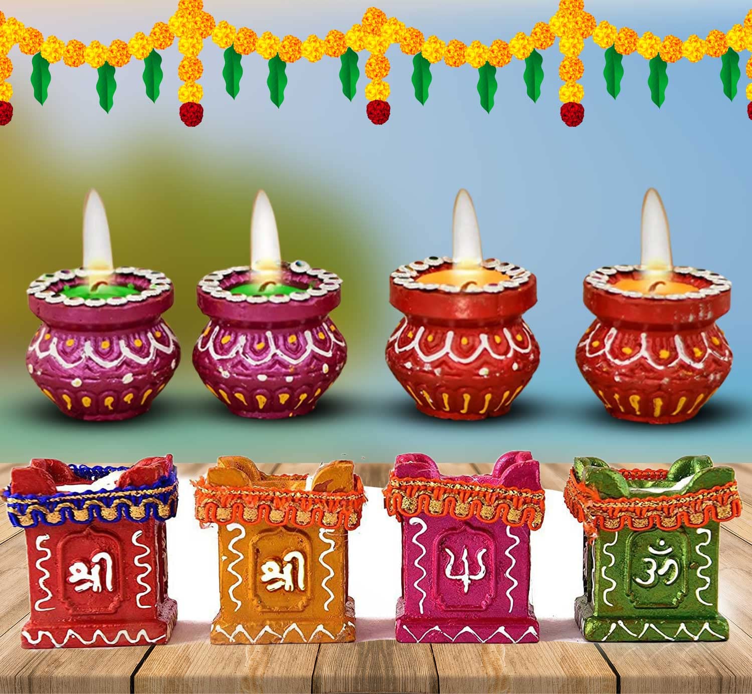 CraftVatika 8 Diwali Diya Combo of and Matki Diya for Puja Diwali Decoration Items Terracotta Candles for Home Decoration/Diwali