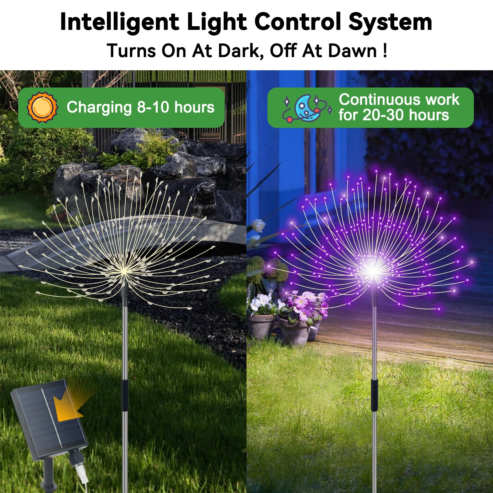 Slyuexu Solar Garden Lights, 480 LED, 8 Lighting Modes, 4 Pack, Waterproof, Purple, Model YF00016