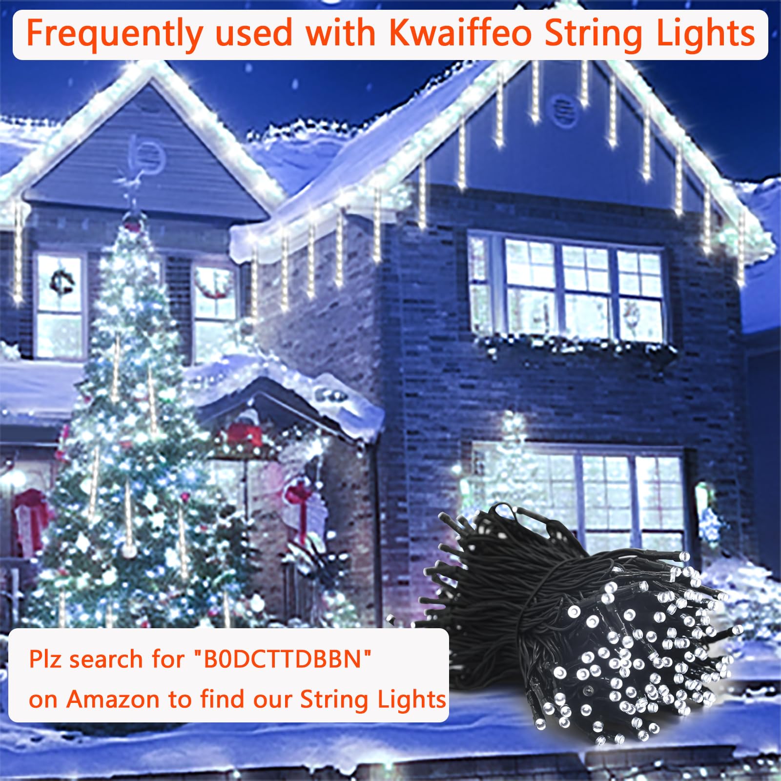 Kwaiffeo Led Meteor Shower Lights - 8 Tubes, 30Cm, White, Snow Falling Icicle Lights For Christmas Tree & Wedding Decor