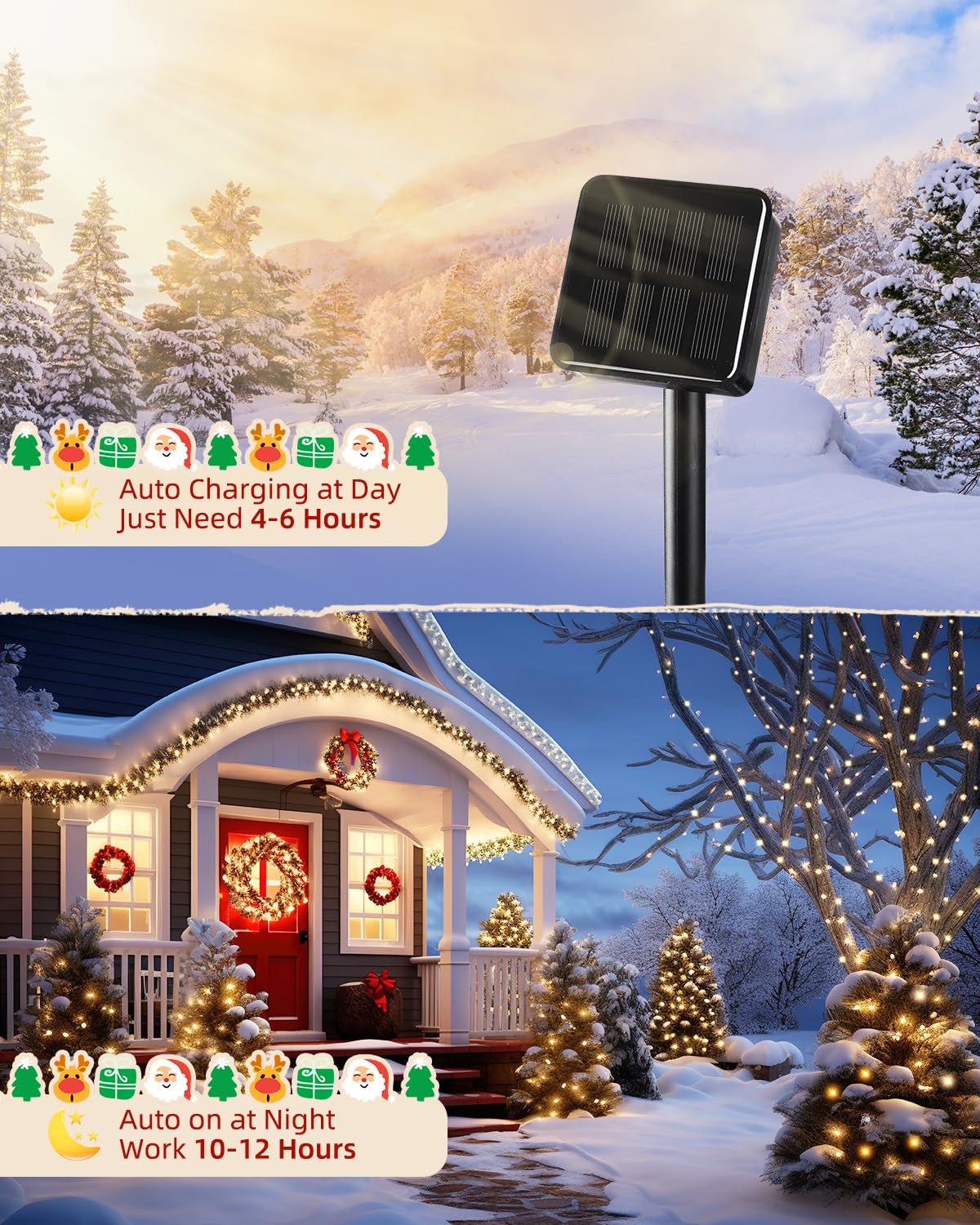 Brightown Solar Christmas Lights Outdoor, 9.8Ft 120 Led Solar String Lights For Outside With 8 Modes, Solar Cluster Lights Twink