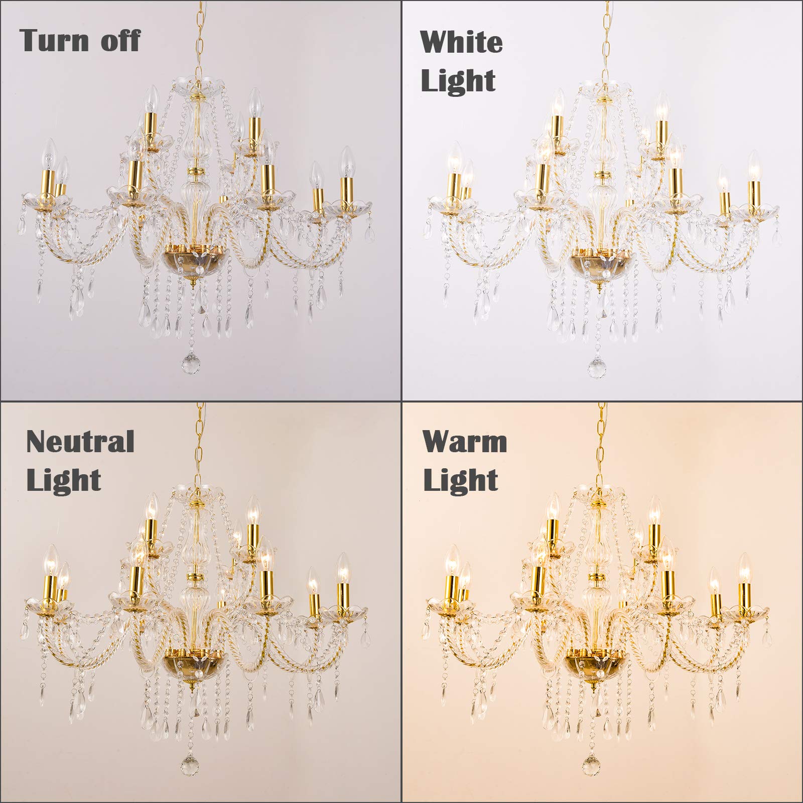 Panghuhu88 Crystal Gold Candle Chandeliers Lighting 12 Lights Pendant Ceiling Fixture Lamp For Dining Living Room Bedroom Hallwa