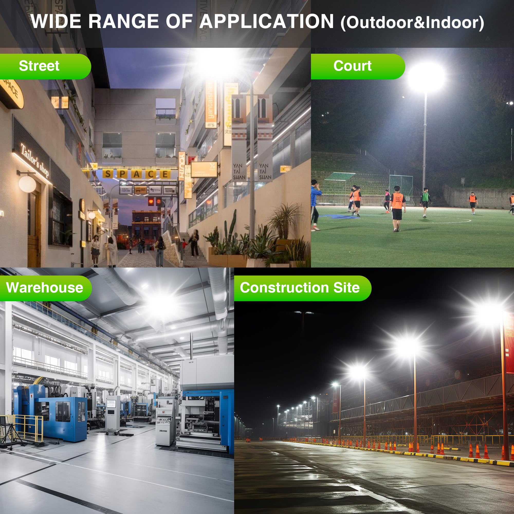 STASUN 600W LED Flood Lights - 2 Pack, 60000lm, 6000K Daylight, IP66 Waterproof, 3 Heads for Outdoor Security Lighting
