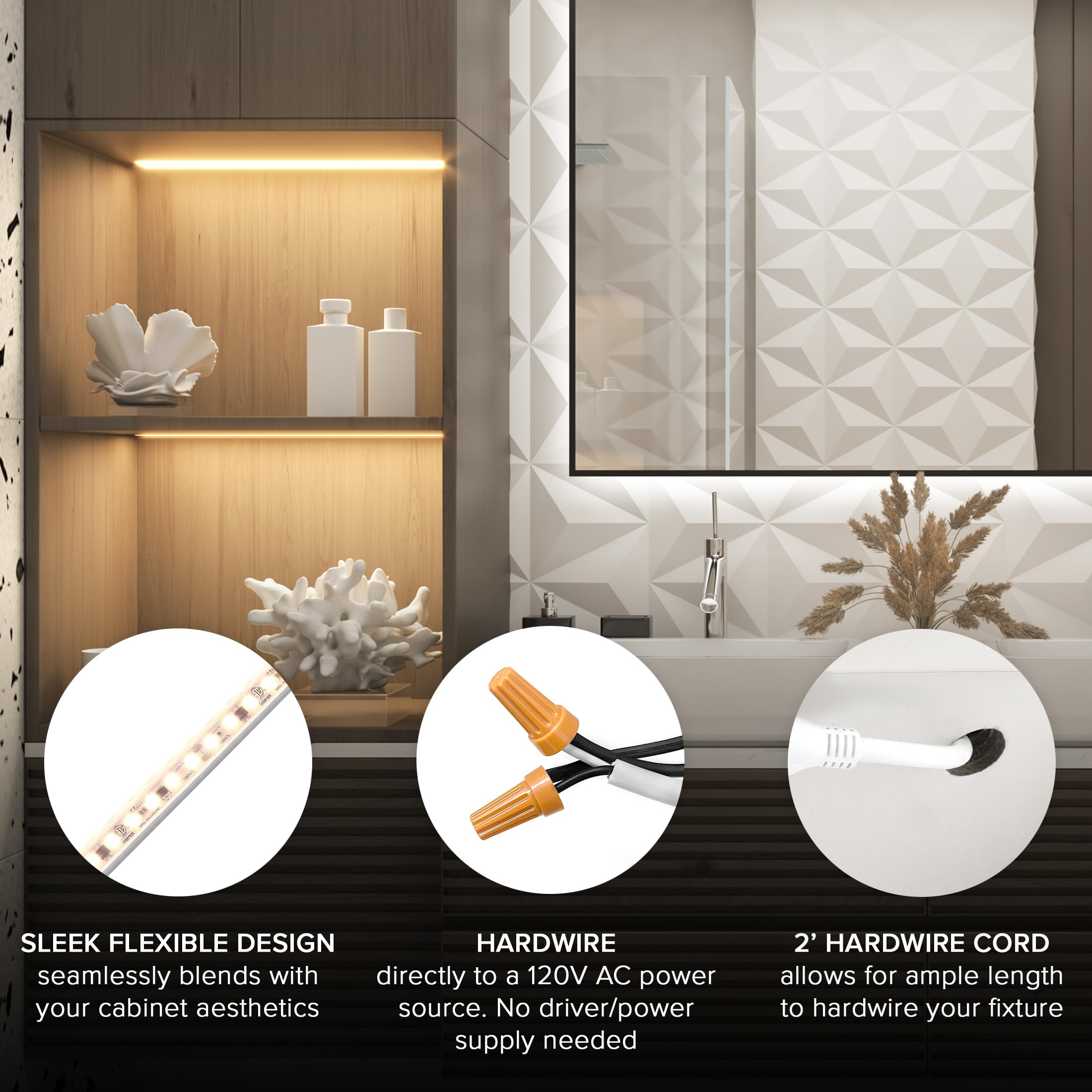 Maxxima 18 In. Hardwired Led Under Cabinet Strip Light, 690 Lumens, 3000K Warm White, Kitchen And Living Room 120V White Cove Li