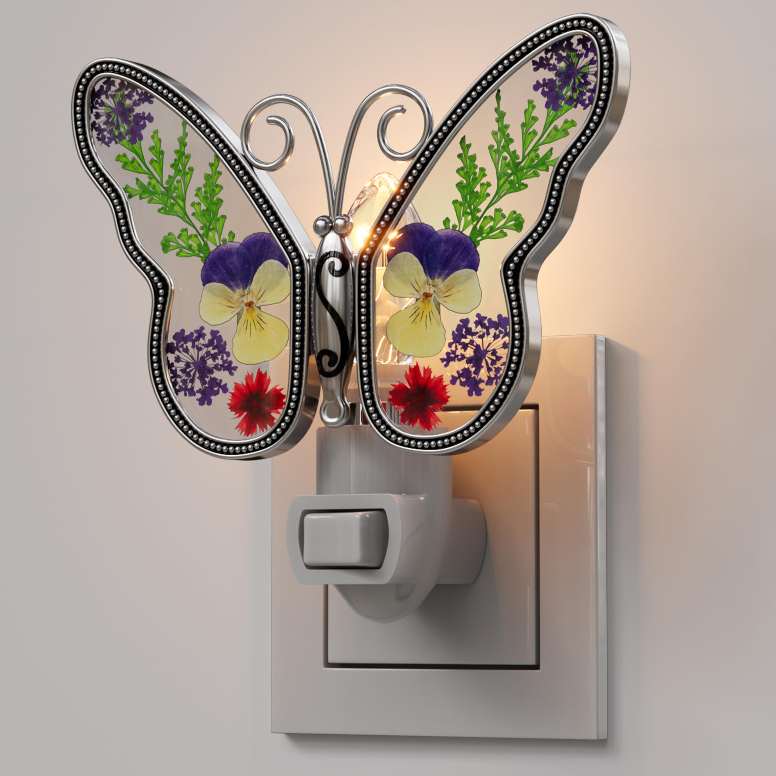 KY&BOSAM Butterfly Night Lights Plug into Wall 1-Pack 7W Plug in Night Light Dusk to Dawn 3000K Warm White Bright Real Flower+Me