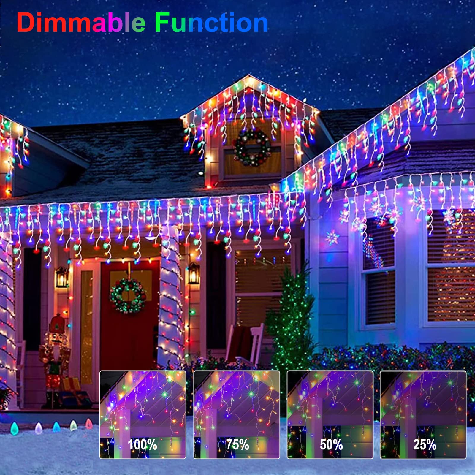 Brightown Icicle Lights Outdoor - 432 LED, 40 FT, Multicolor, Waterproof with Remote & Timer, Model DMO-I-50~1200