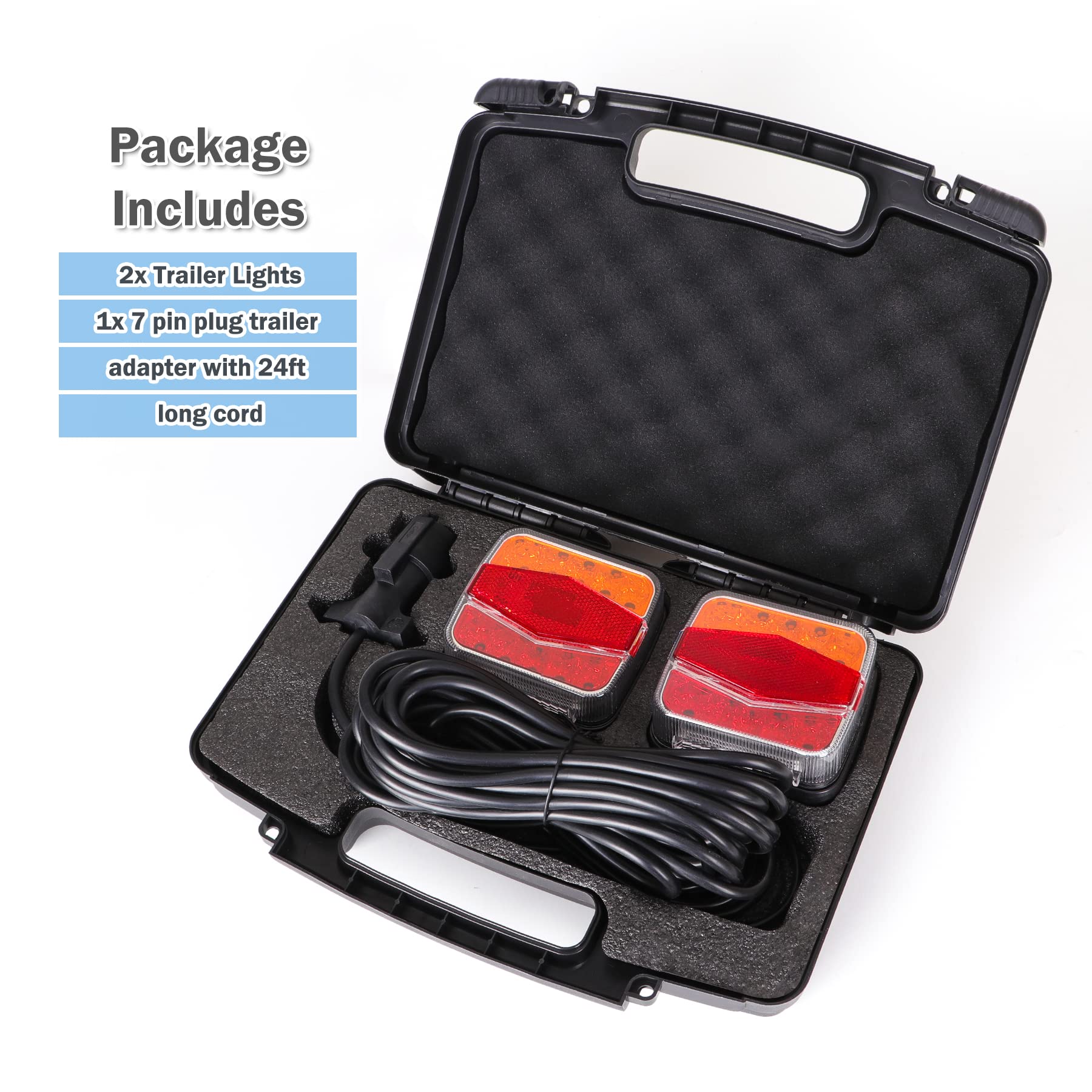FEELOTAM Magnetic Trailer Lights Kit - 24ft Cable, 7 Pin Plug, Waterproof, Red Amber for Trucks, Trailers, RVs, Cars