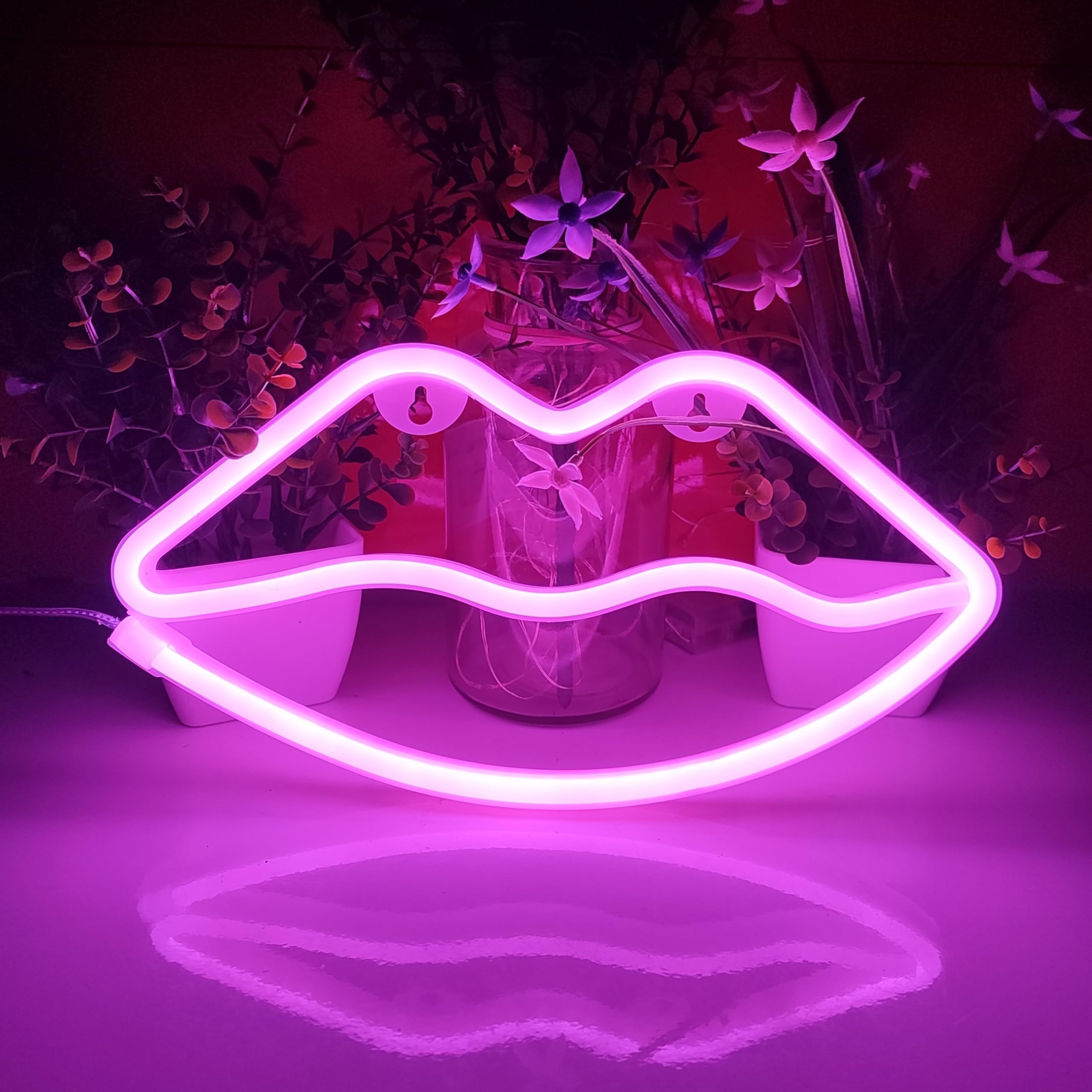 JYWJ Lip Neon Sign LED Light, Pink, USB or Battery Powered, Model JJ-NEON-06, Table and Wall Decoration, Ideal for Birthdays and Weddings