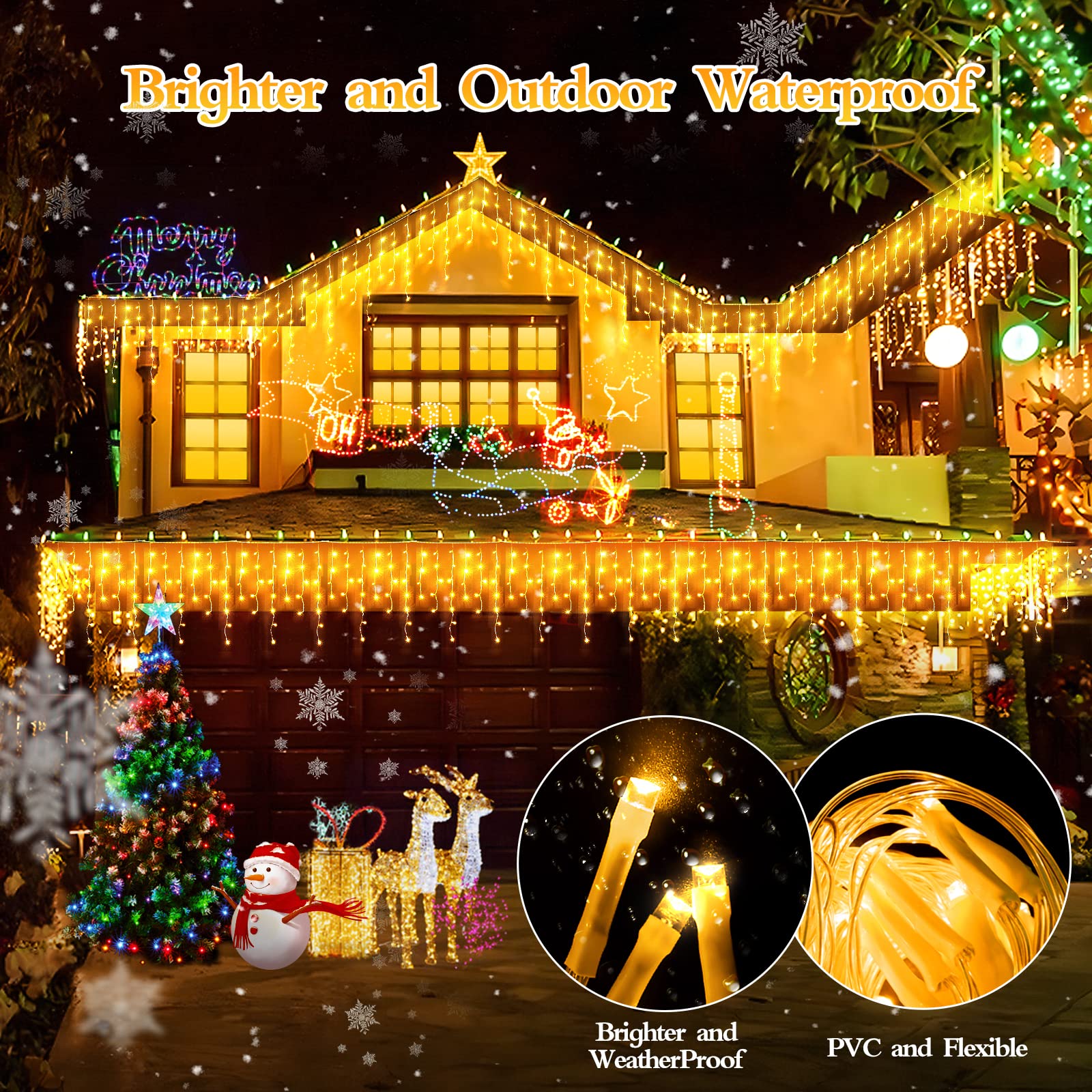 FLVOECN 98FT 960 LED Christmas Lights, Waterproof, 8 Modes, Warm White, Model BG-CL3M3-306L01