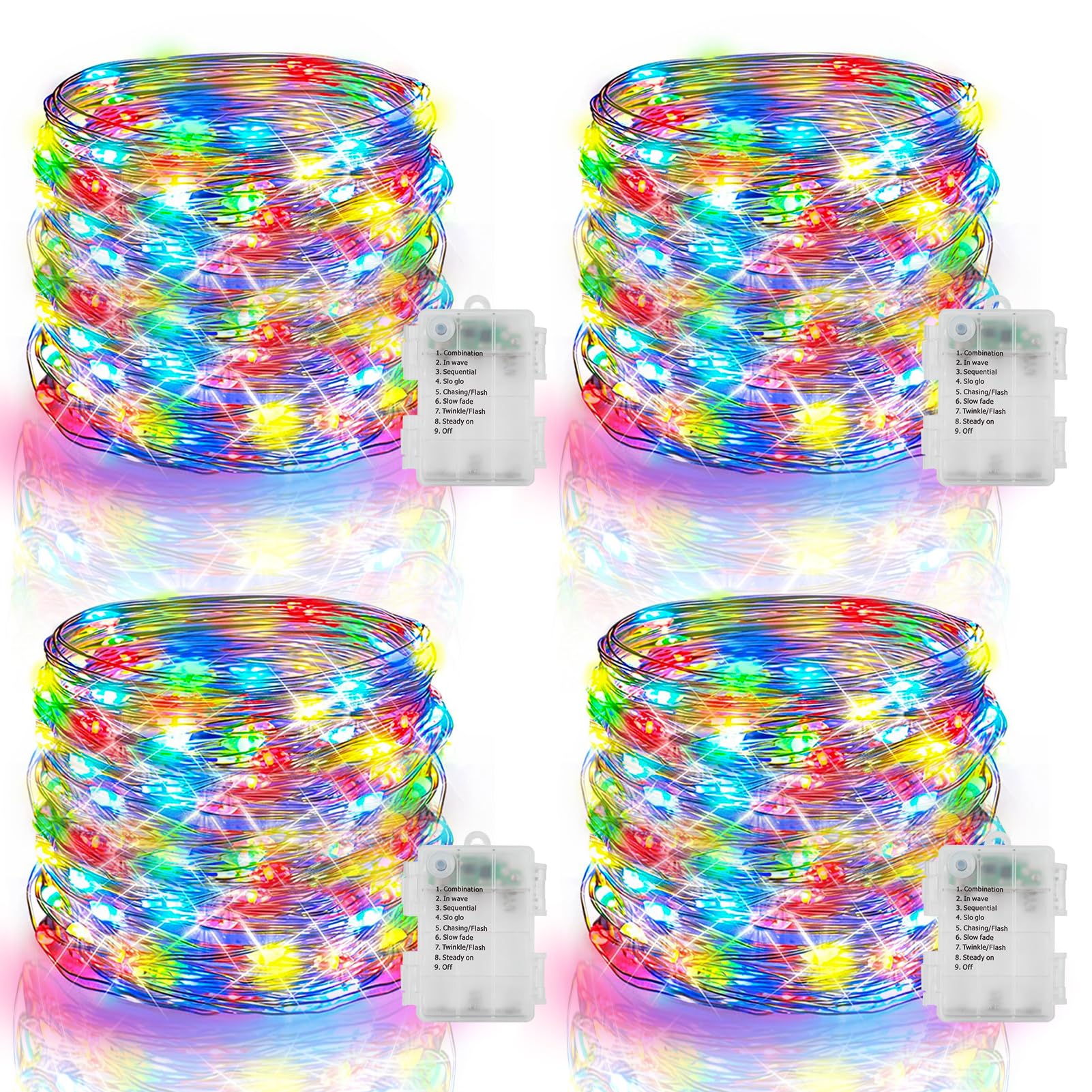 4 Pack Battery Operated Fairy Lights 16.4 Ft 50 LED Christmas Fairy Lights with Auto Timer 8 Modes  Waterproof Silver Wire Battery Twinkle Lights for Wedding Christmas Decor (Multicolor)