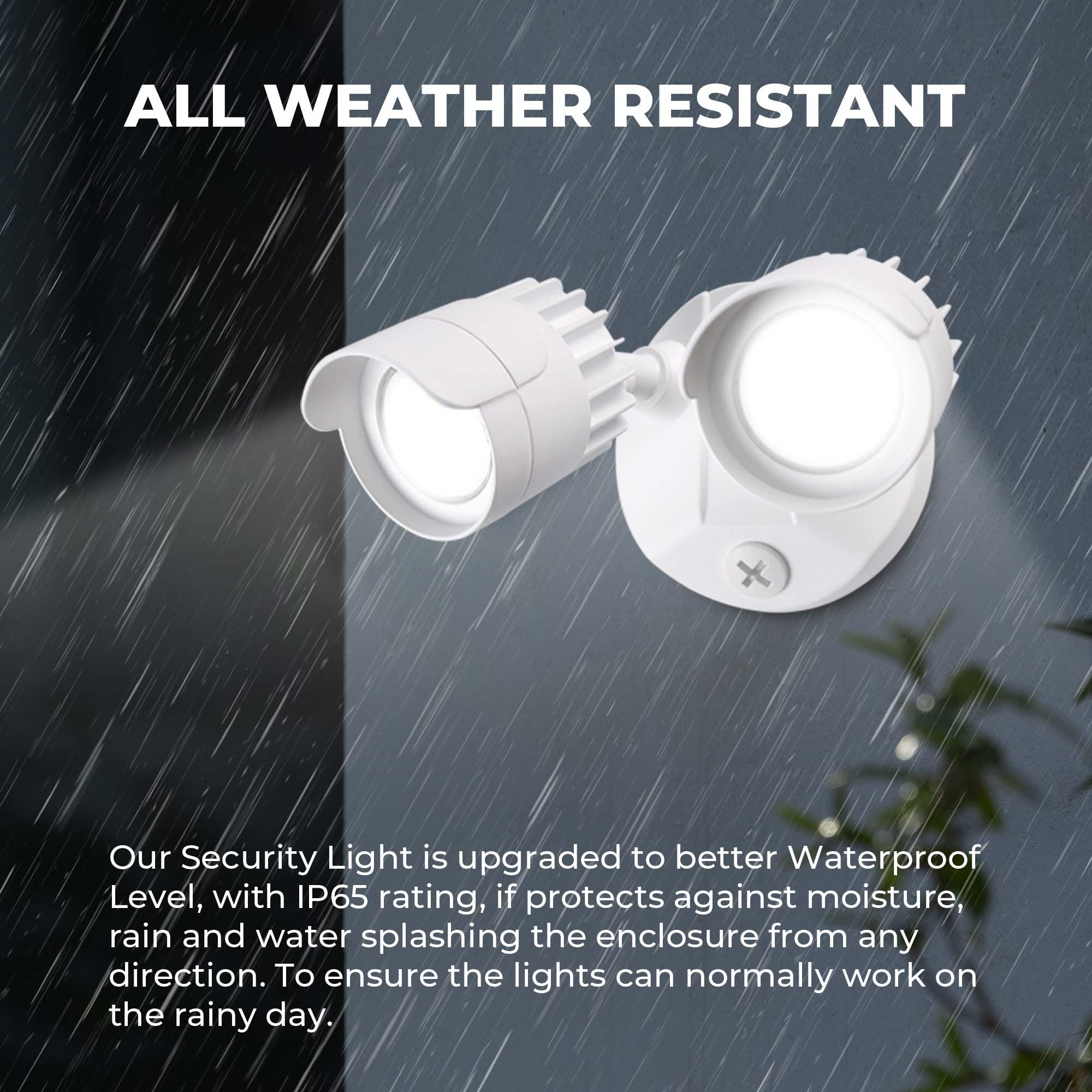 LUXFLY 34W LED Flood Lights, 3500LM Daylight, IP65 Waterproof, 2 Adjustable Heads, Outdoor Security Light, White, Model 2950H-AM
