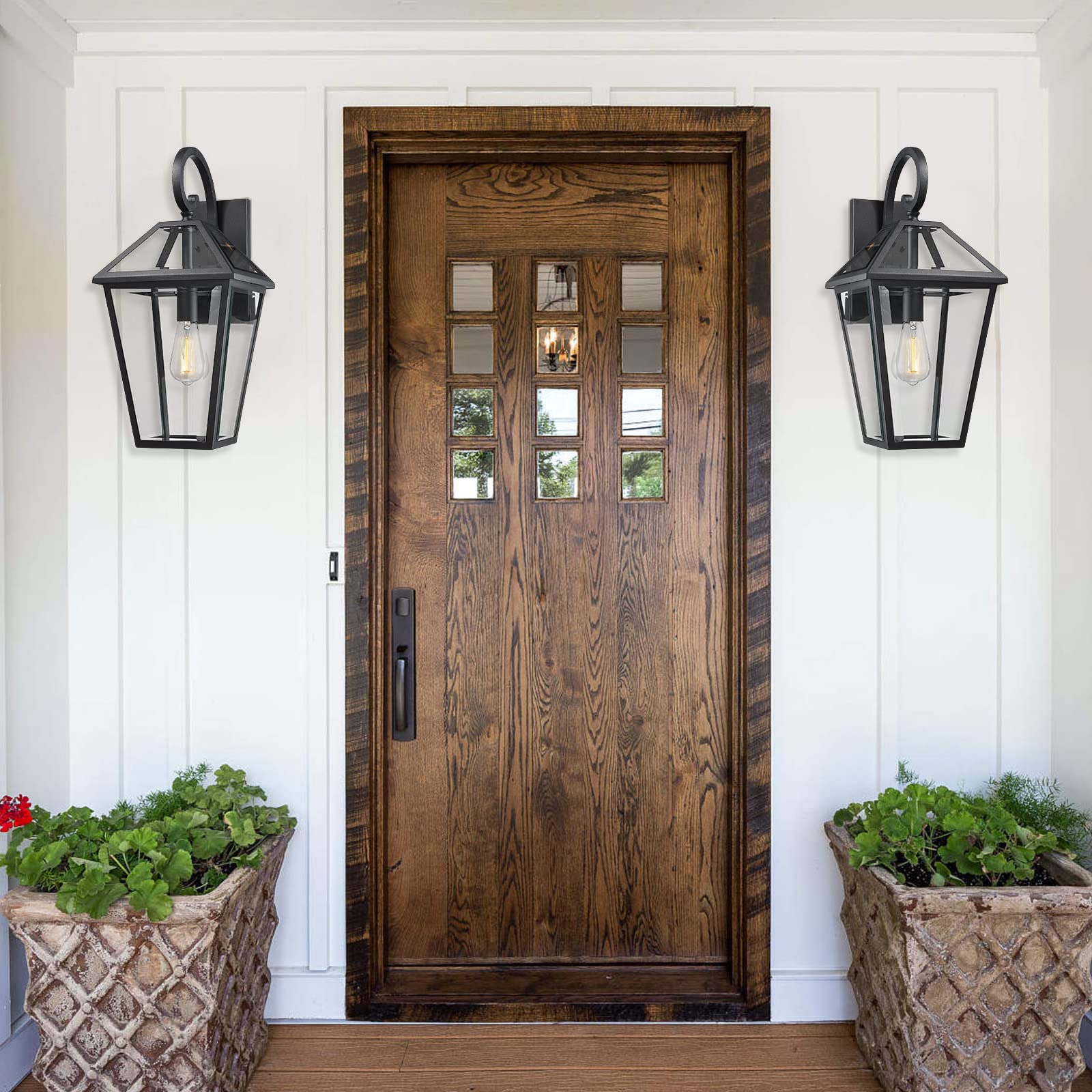 Luminzone Large Waterproof Outdoor Wall Light Fixture - Black Glass Lantern For Porch & Patio