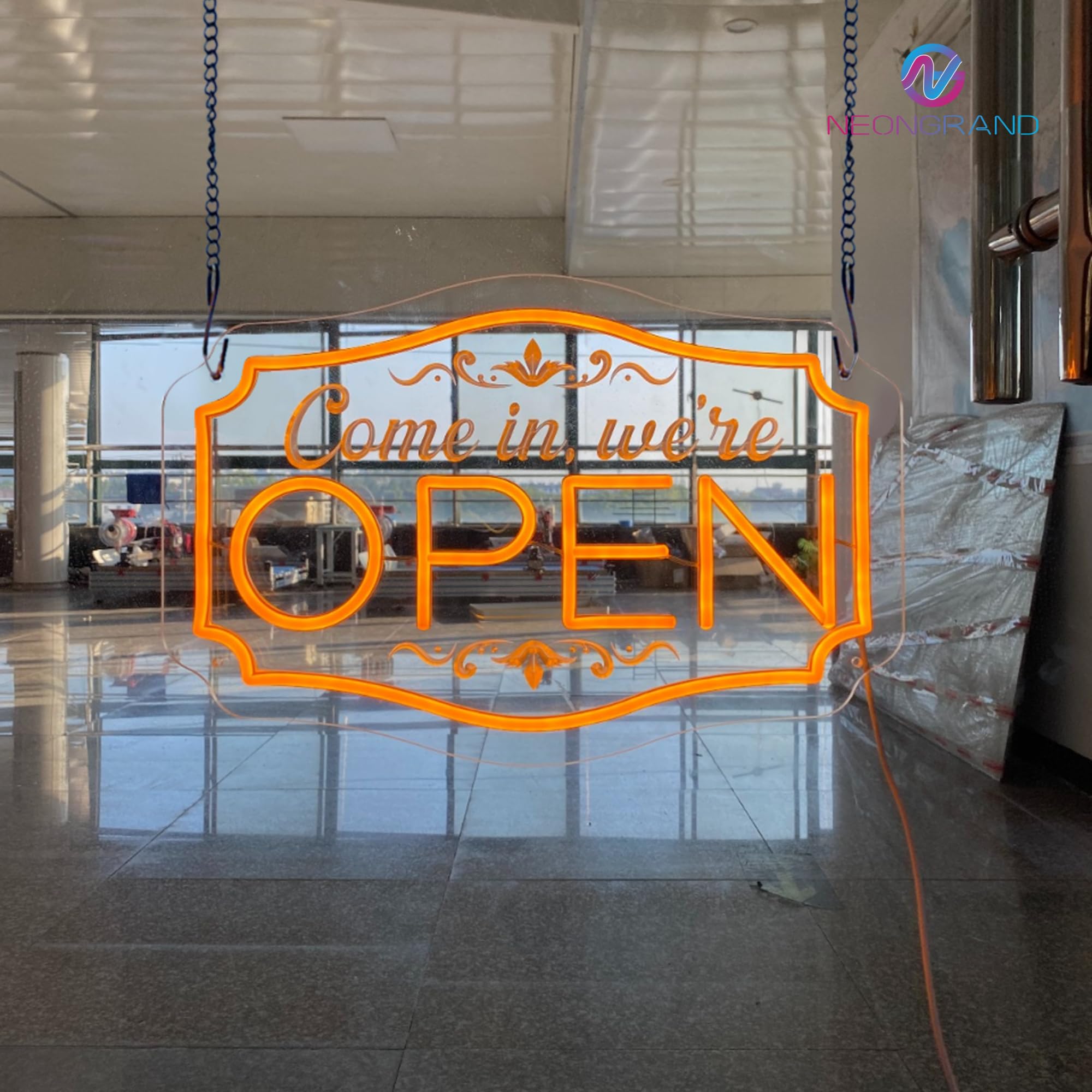 NEONGRAND LED Neon Open Sign - Adjustable Brightness, 16.5x11in , Orange Yellow