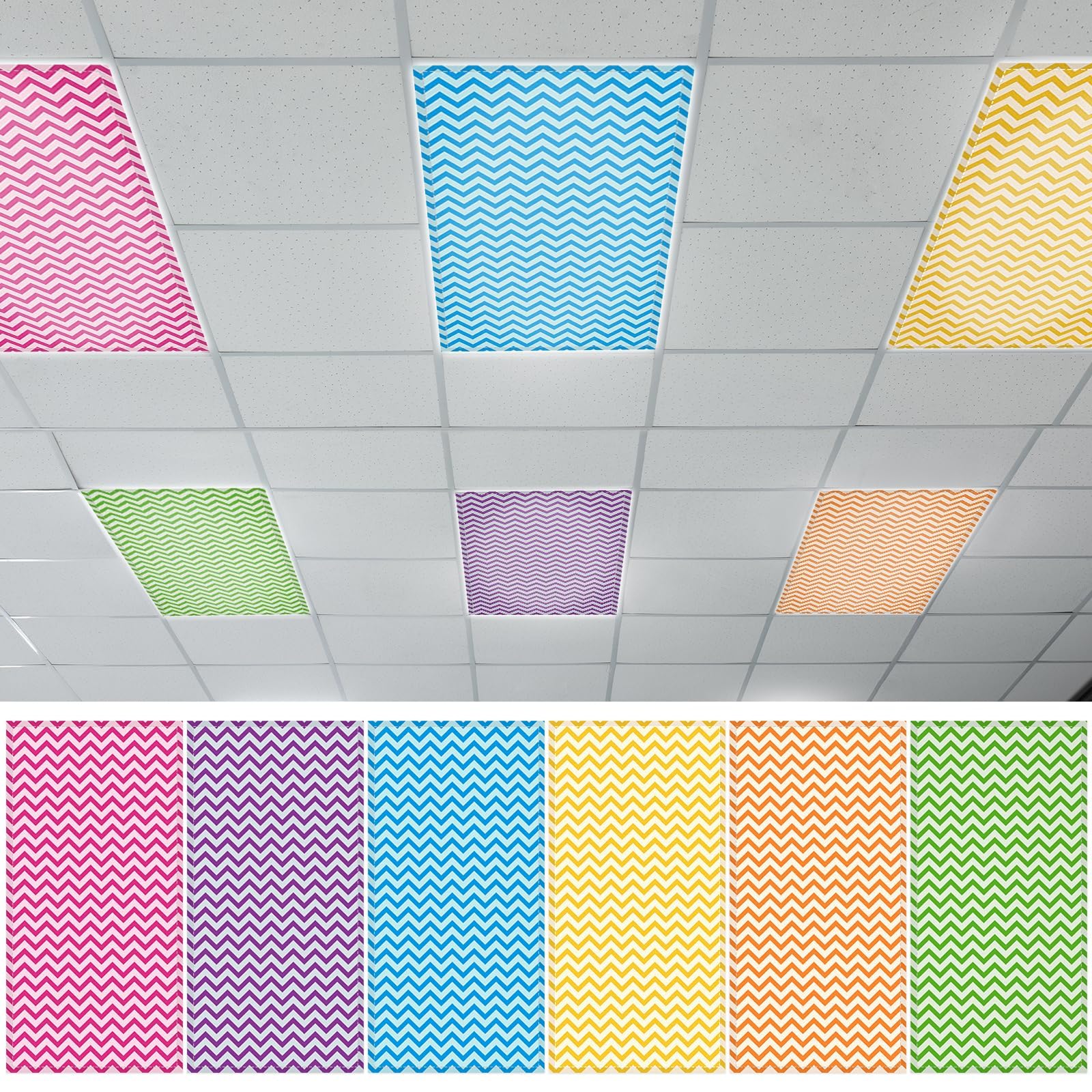 QOUBAI 6PCS Fluorescent Light Covers  4x2 Feet Magnetic Light Cover Fluorescent Lights Shade Panel Positive Inspirational Ceiling Lights Filters for Office Classroom Home Drop Ceiling Striated
