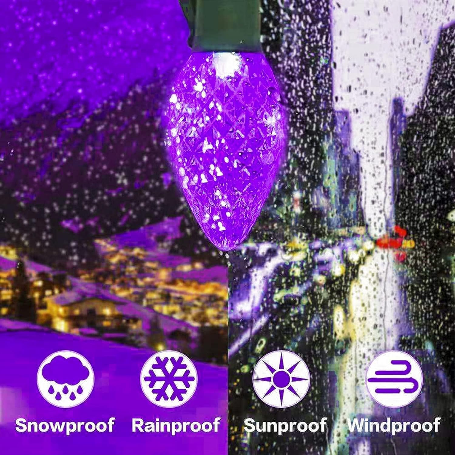 Kaq 2Pk 100Led Purple And Green C9 Halloween Lights Waterproof Indoor Outdoor  Extendable 98Ft String Lights Plug In With 13 Lighting Modes  Halloween Decorations For Party Patio  Outside Yard Decor
