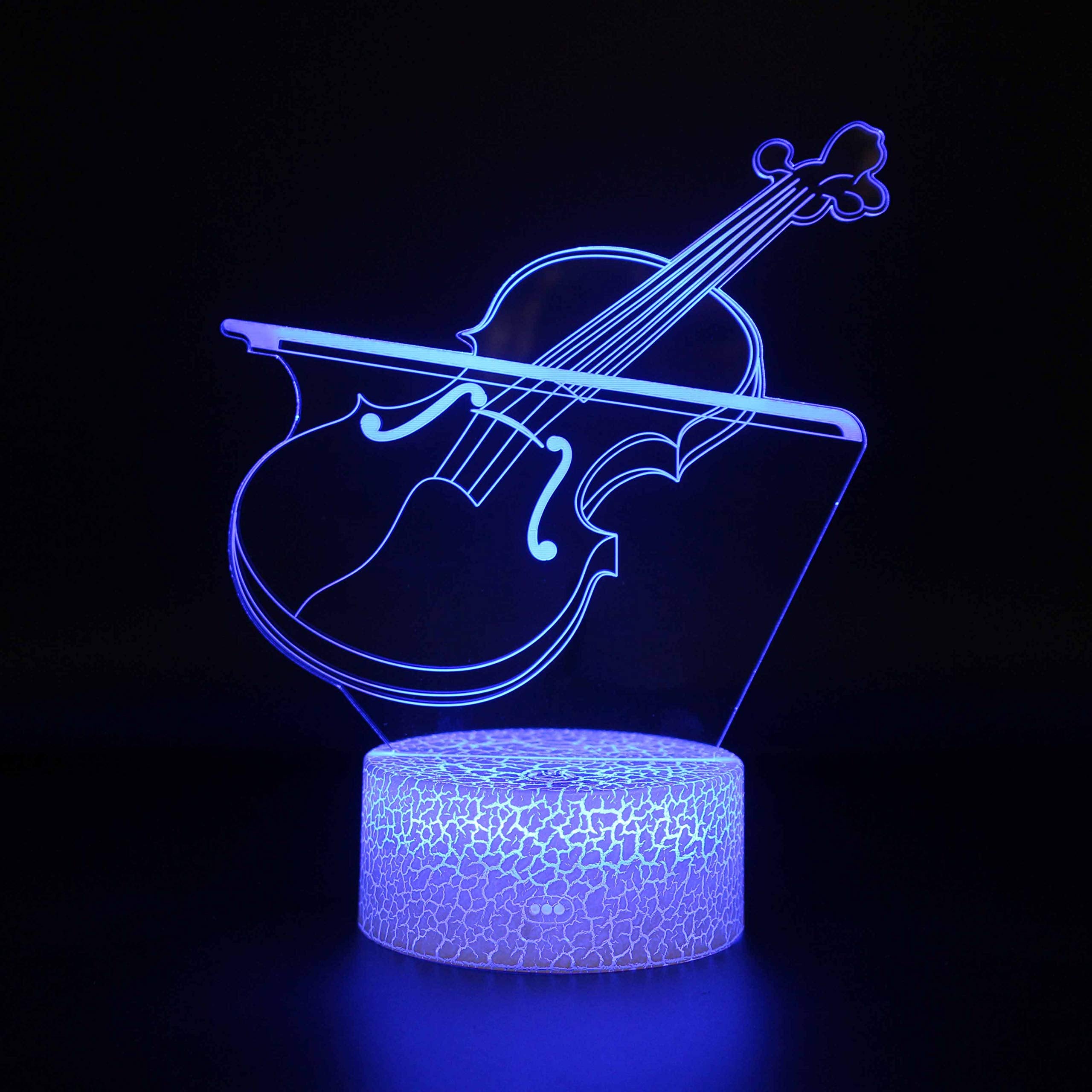 LLUUKK Violin Fiddle 3D Night Light Desk Lamp - 7 Color Touch, USB, Acrylic, White, Model luk020