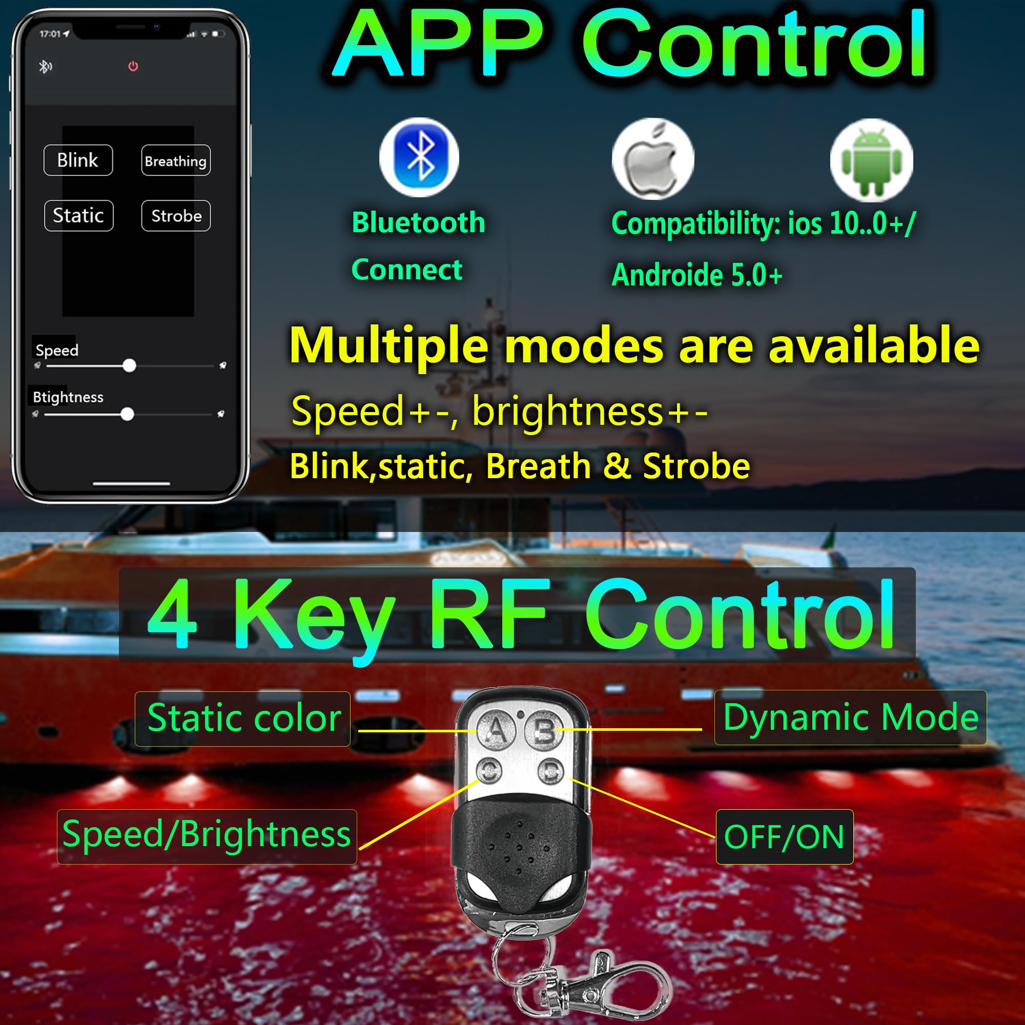 Kingshowstar Boat Drain Plug Light, IP68 Waterproof, 40W, 4100LM, 1/2in NPT, Red, Model KS-R1, Smart Cooling System, RF