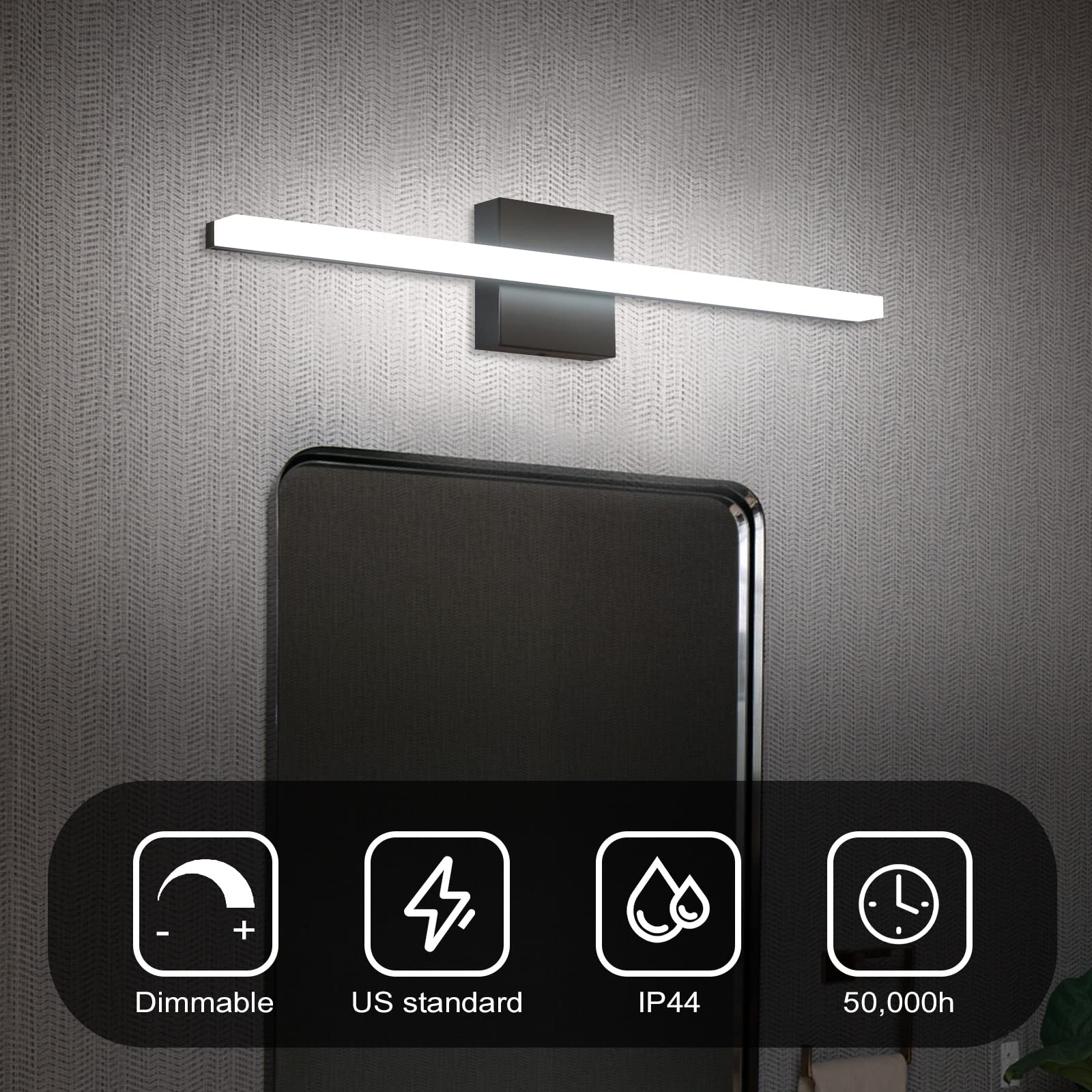 Combuh Bathroom Light Fixtures Dimmable Black Vanity Lights Bar 24 Inch 14W Bathroom Lights Over Mirror Ip44 Wall Sconces Daylig