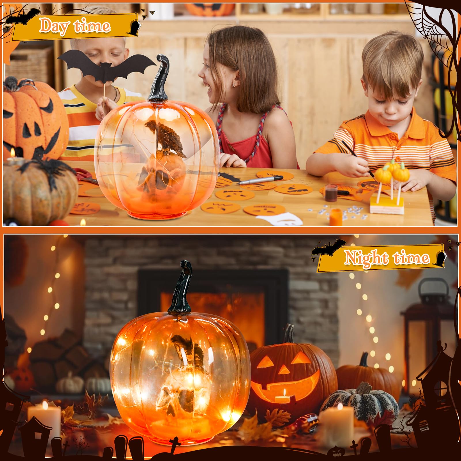 Ovewios Halloween Pumpkin Lights  Light Up Glass Pumpkins Table Lamps Indoor Home Decoration For Thanksgiving Halloween Party Tabletop Decor
