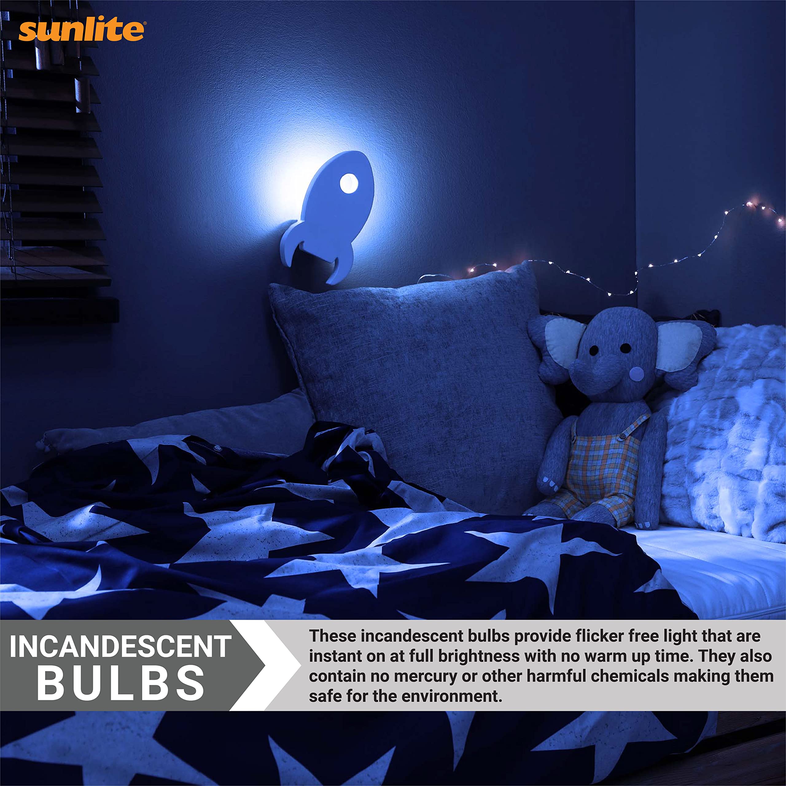 Sunlite 01053 7C7 Incandescent Bulb, 7 Watt, Candelabra E12 Base, C7 Small Night Light, Colored Bulb, Blue, 12 Count