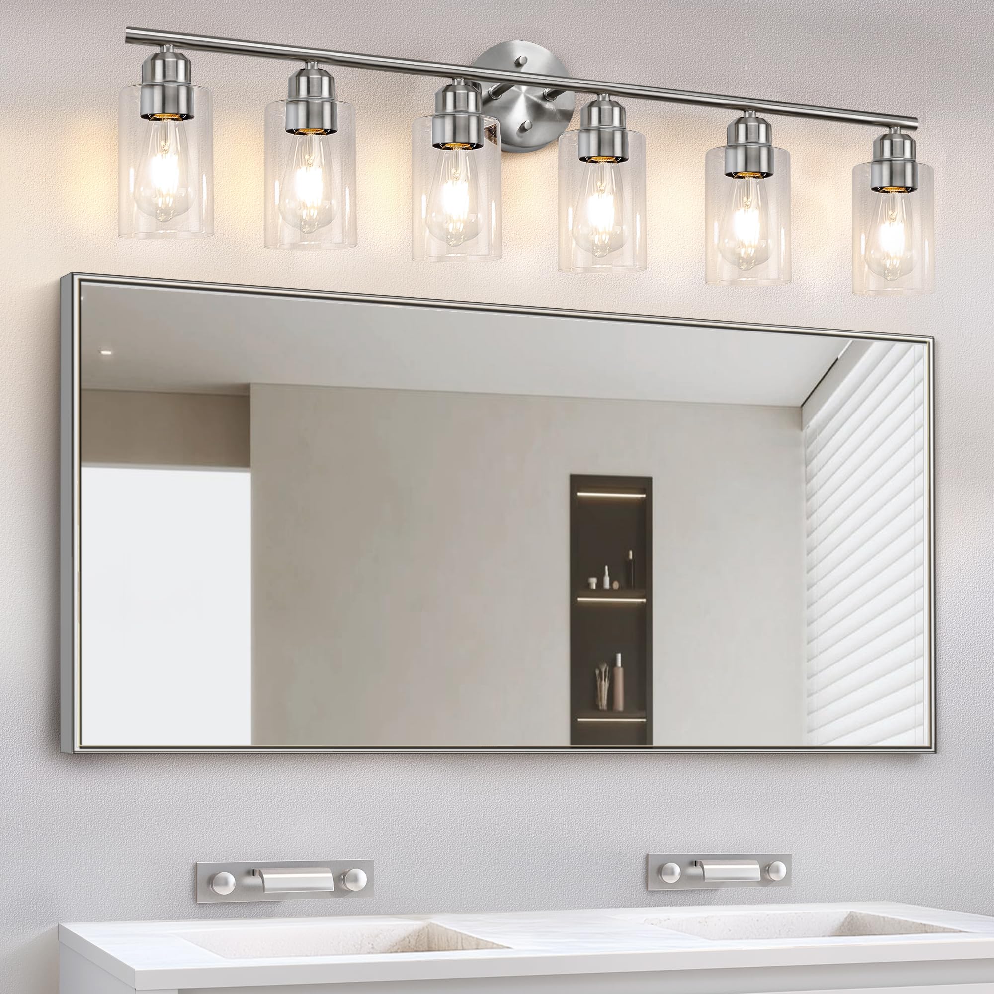 Espird Bathroom Vanity Light Fixtures, 6 Lights, Brushed Nickel, UL Certified, Modern Wall Lighting, Model L01-6-NL
