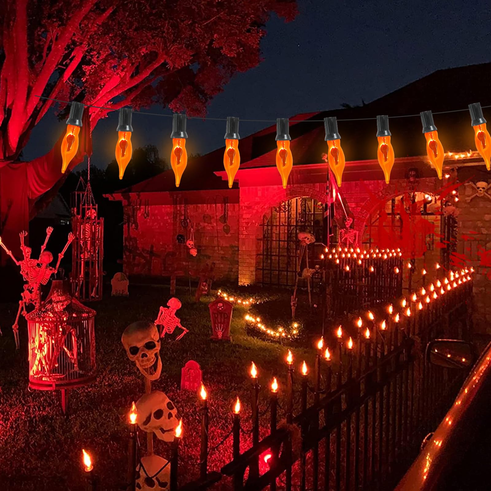 12 Pack Flicker Flame Light Bulbs, C18 Halloween Orange Flame Replacement Bulbs E12 Candelabra Base Light Bulbs For Electric Win