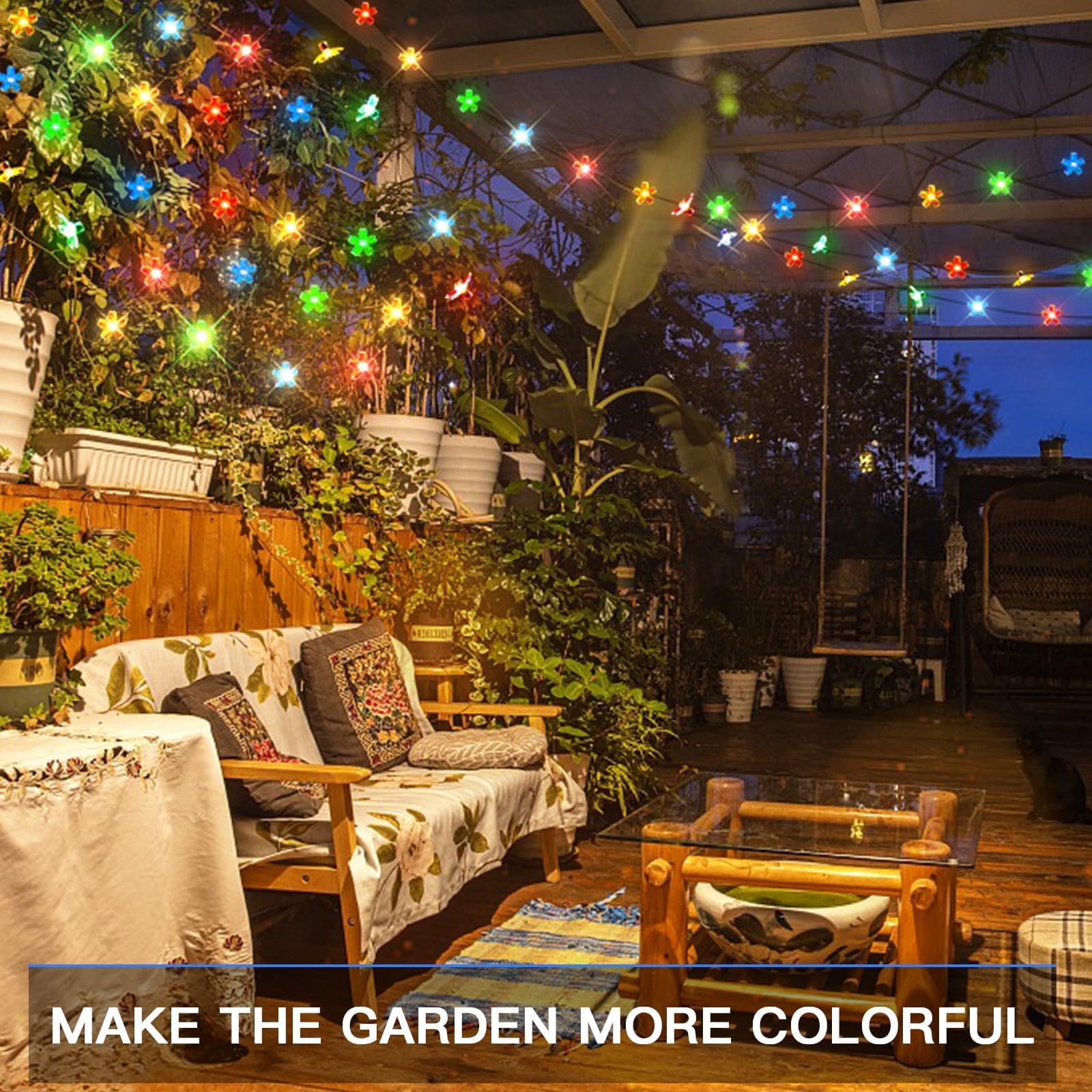 suddus Solar String Lights - 50 LED Waterproof Fairy Lights, Multi-colored Flower Design, 2 Pack for Indoor/Outdoor Decorations