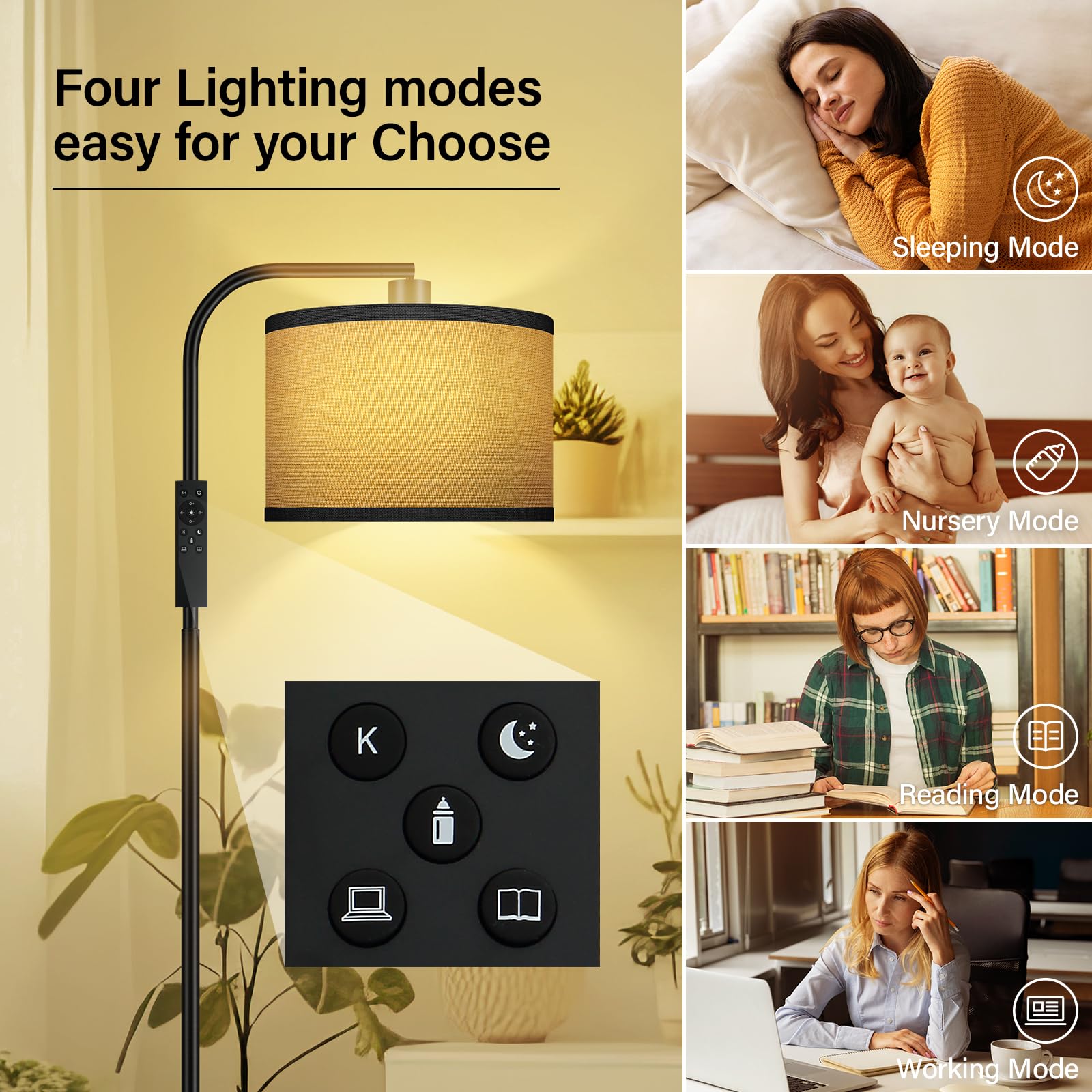 Boostarea Dimmable Floor Lamp For Living Room,Arc Sofa Lamps With Remote,Stepless Dimmable & Colors Temperature 2700K-6500K,67 I