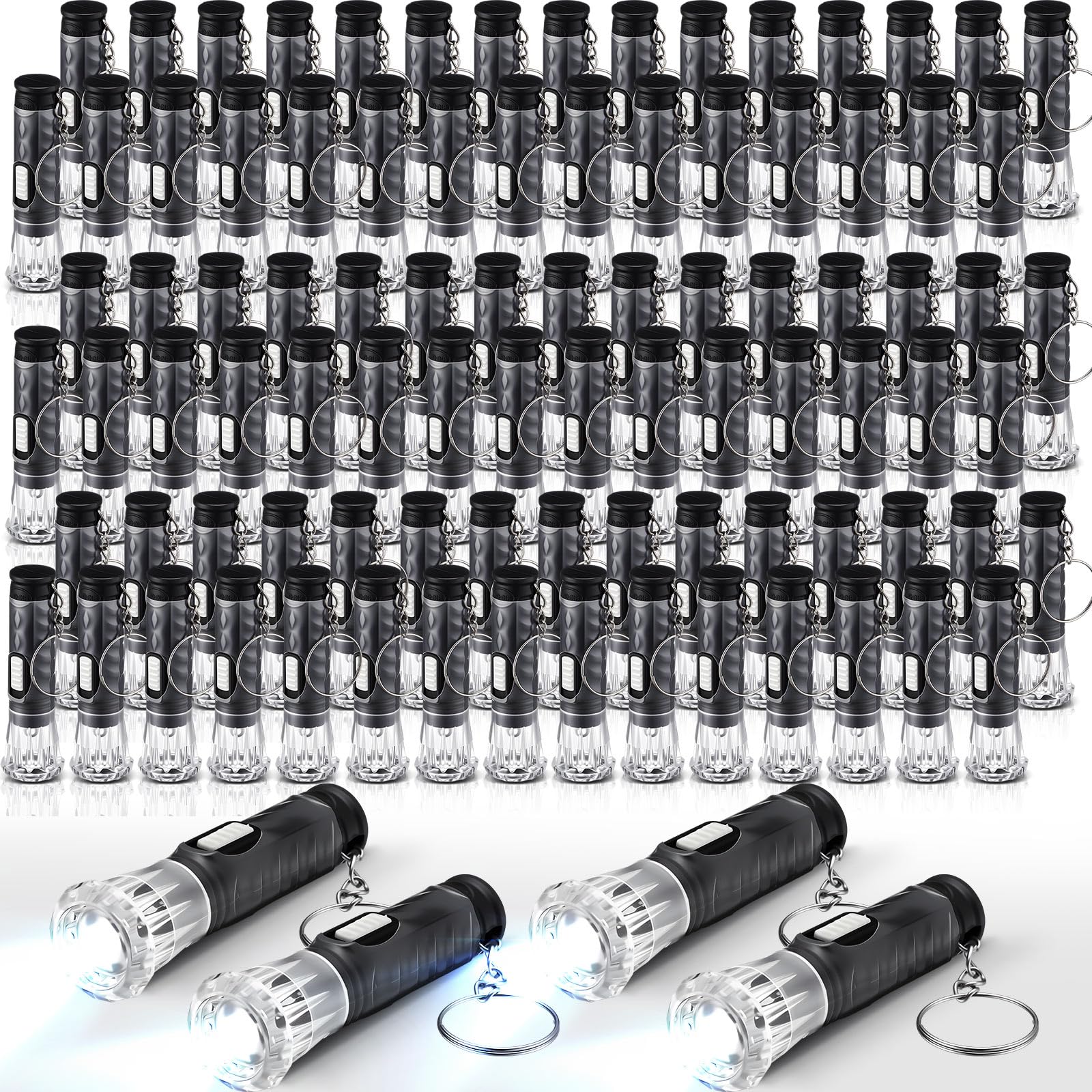 Jexine Mini Flashlight Keychain, 100 Pcs Assorted Colors, LED Small Light, Black, Model BW-Jexine-4004