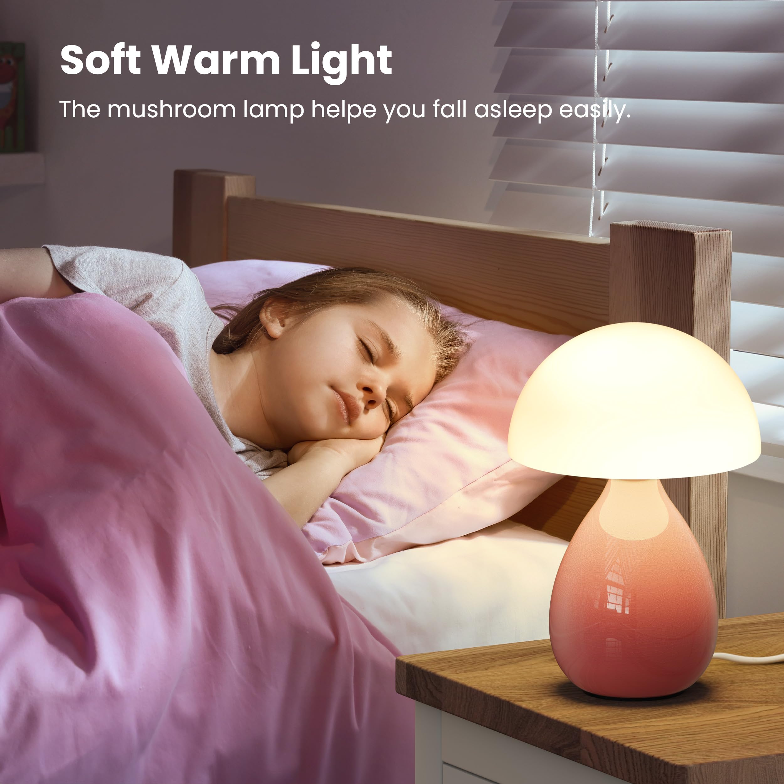 Vanbolon Mushroom Lamp Table Light  Mini Modern Lamp Bedside Small Table Nightstand Led  Small Light Dimmable For Bedroom  Living Room  Ceramic Base Glass Led Home Decor For Woman Children Gift