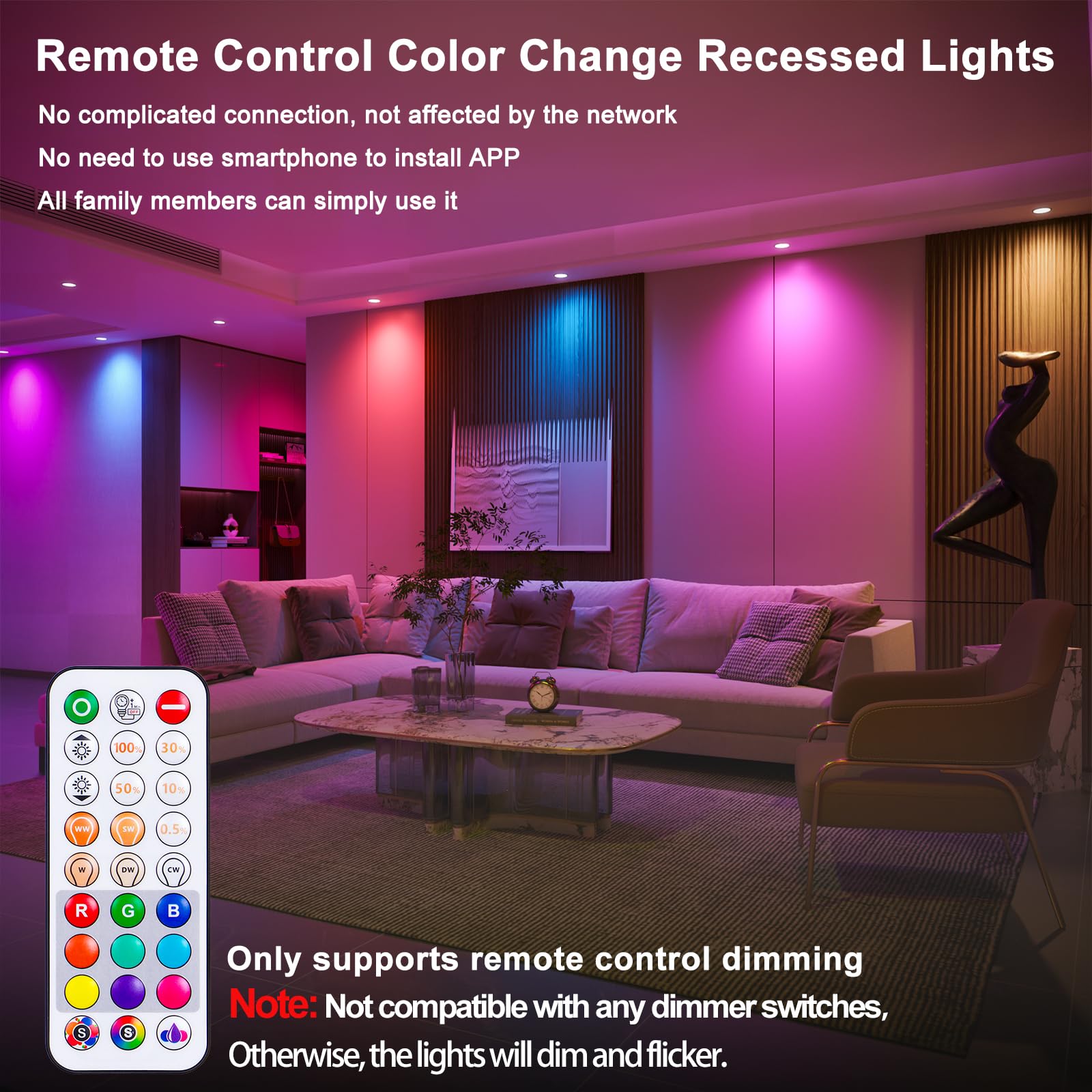 Taptoron 6 Inch Black Canless LED Recessed Ceiling Light, 16W 1350LM, Dimmable, Remote Control, Model TD3C002, 1 Pack