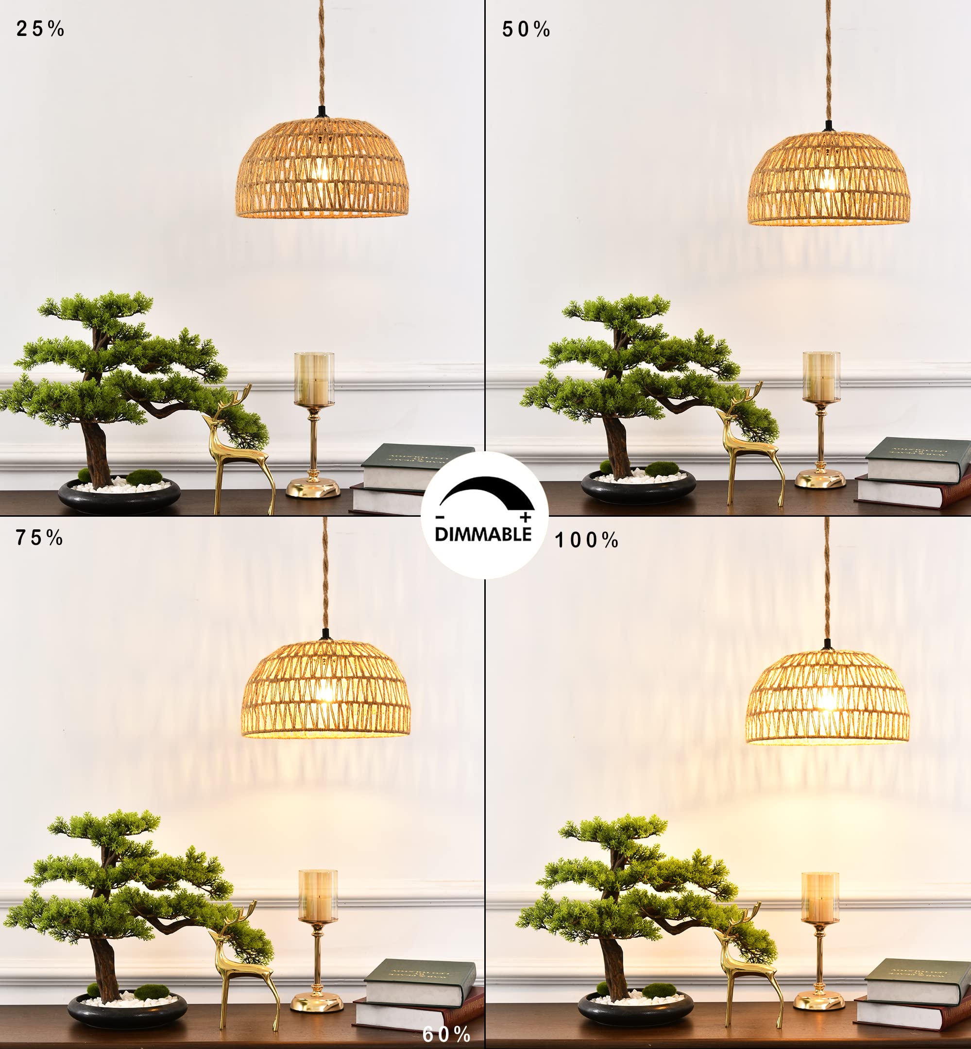 Plug In Pendant Light Rattan Hanging Lights With Plug In Cord Wicker Hanging Lamp With Woven Bamboo Basket Lamp Shade,Dimmable S