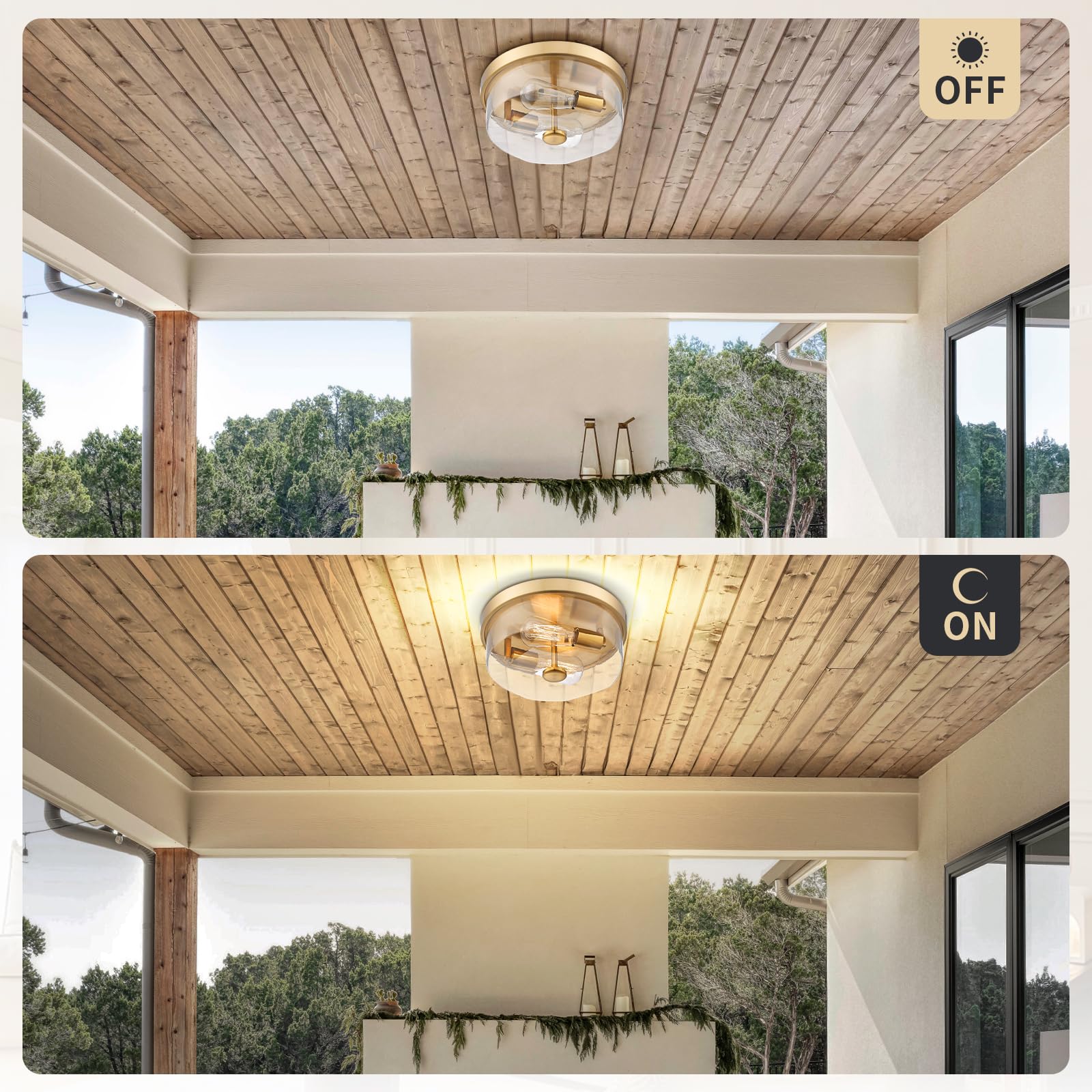 Luminzone 3-Light Flush Mount Ceiling Light, Brushed Gold, Clear Glass, Model 7J10F-L BG-A, Modern Farmhouse Design for Kitchen/Entryway