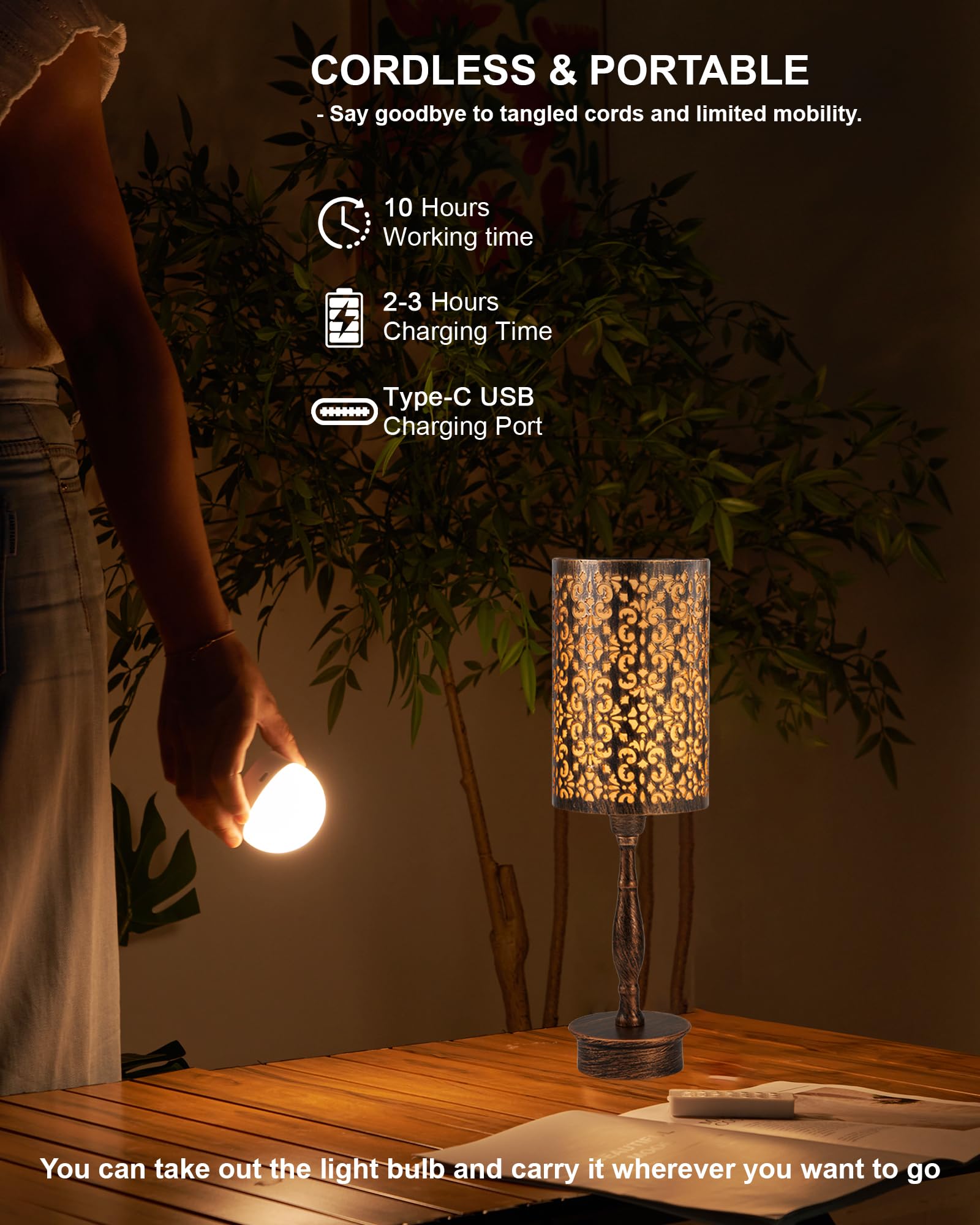 Umexus Cordless Table Lamp With Remote, Timer & Dimmer, Rgb Small Rechargeable Battery Operated, Touch Bedside Night Lights, Ant