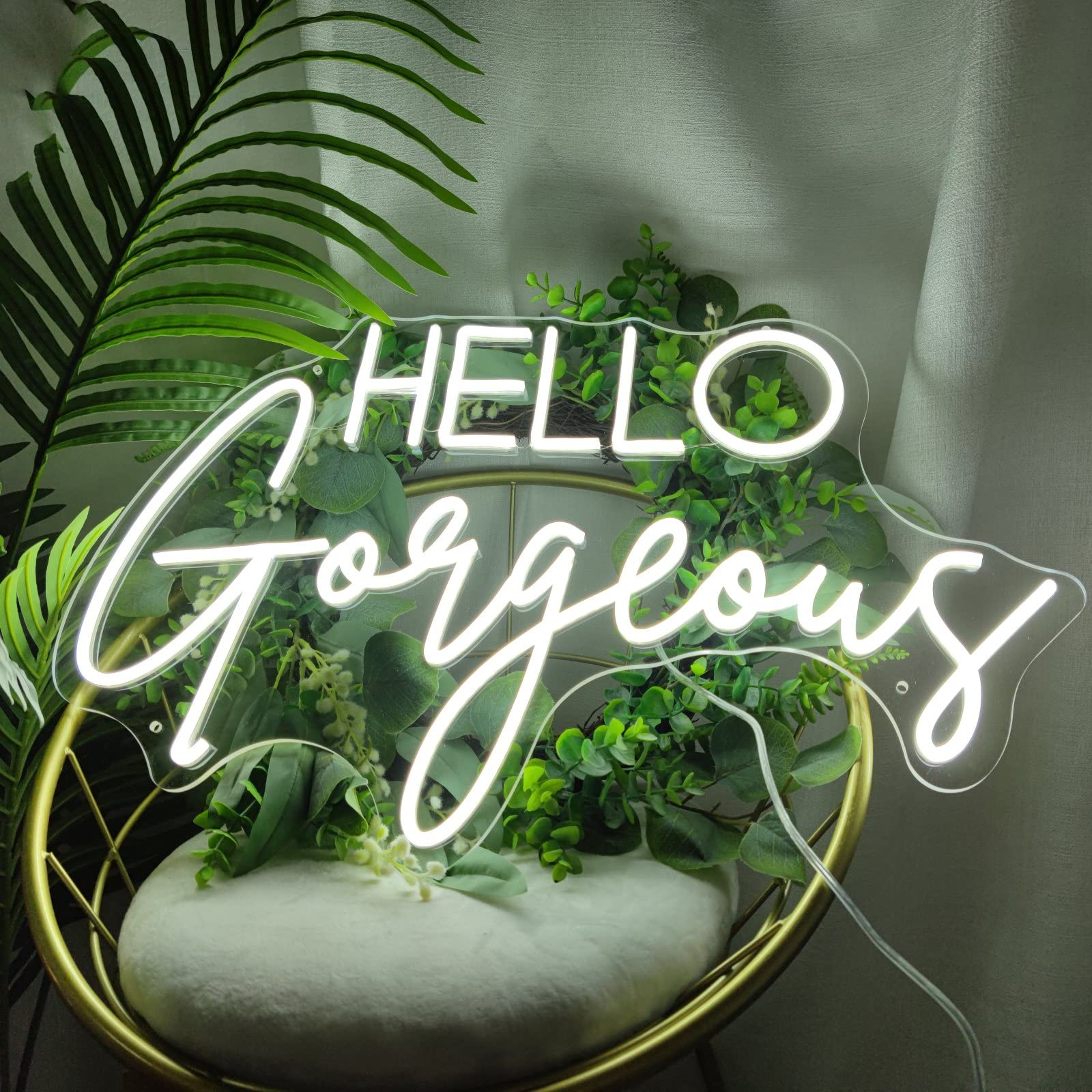 Hello Gorgeous Neon Signs for Wall Decor, 16.9 * 10.7 Inches Hello Gorgeous Neon Lights for Home Party Wedding Bar Club Gifts, N