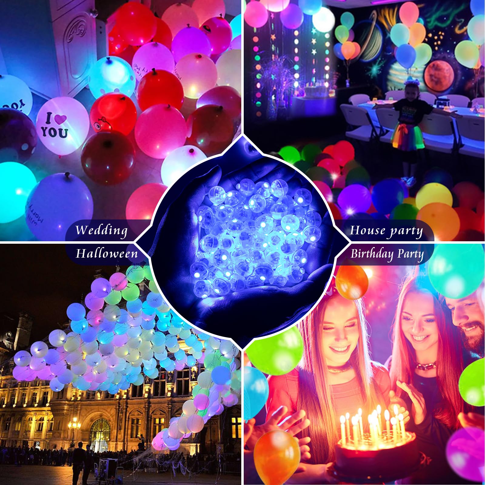 Chzk 100Pcs Balloon Lights Mini Led Lights Round Long Standby Time Multicolor Ball Light Paper Lantern Balloons Lights For Birthday Party Christmas Halloween Decoration (Blue, 100 Pcs With Hook)