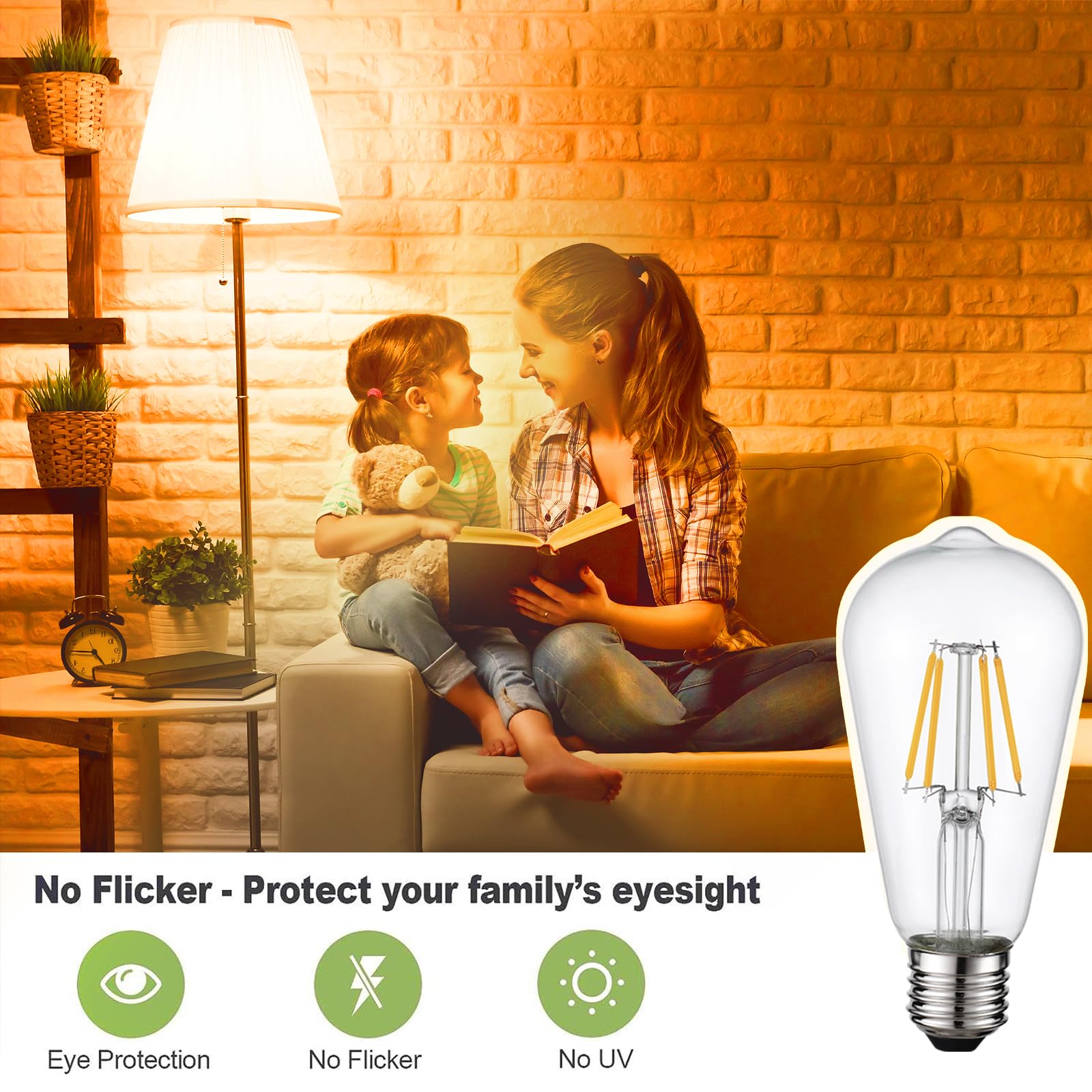 Hession Vintage Led Edison Bulb, Medium E26 Led Bulbs 40W Equivalent, 6-Pack Dimmable Light Bulbs, High Brightness 400Lm Warm Wh