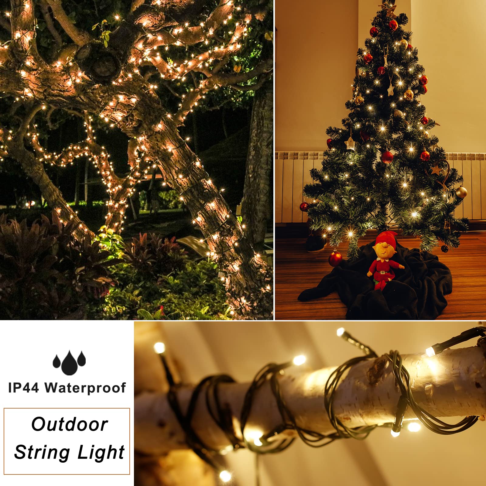 Pooqla Warm White Christmas Lights, 200 Led 66 Ft Twinkle Fairy String Lights With For Indoor Outdoor Decor, 8 Modes Connectable