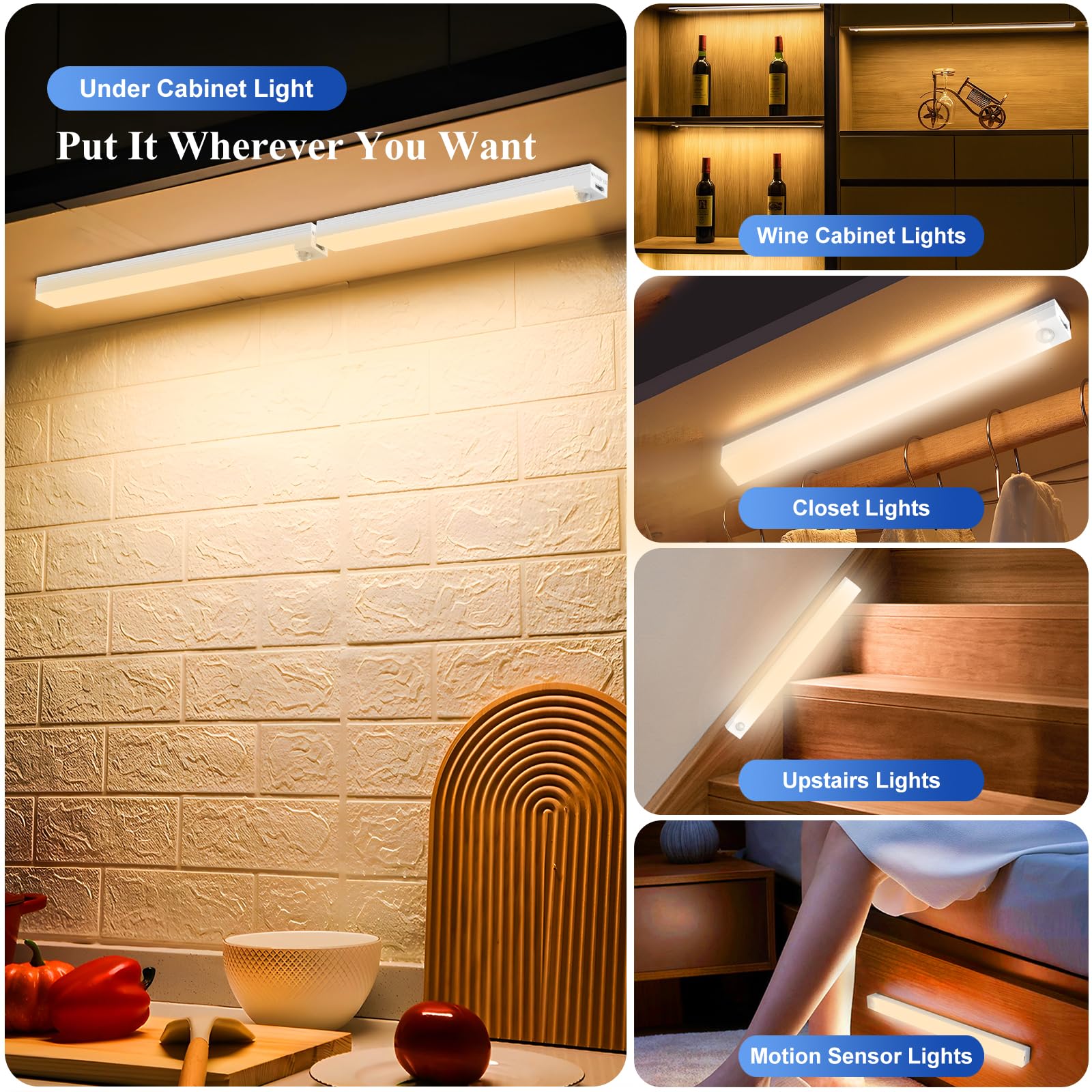 Xsinoli Under Cabinet Lights - Motion Sensor Light Indoor For Pantry, Closet, Kitchen, Bathroom - Battery Operated Magnetic Cabi