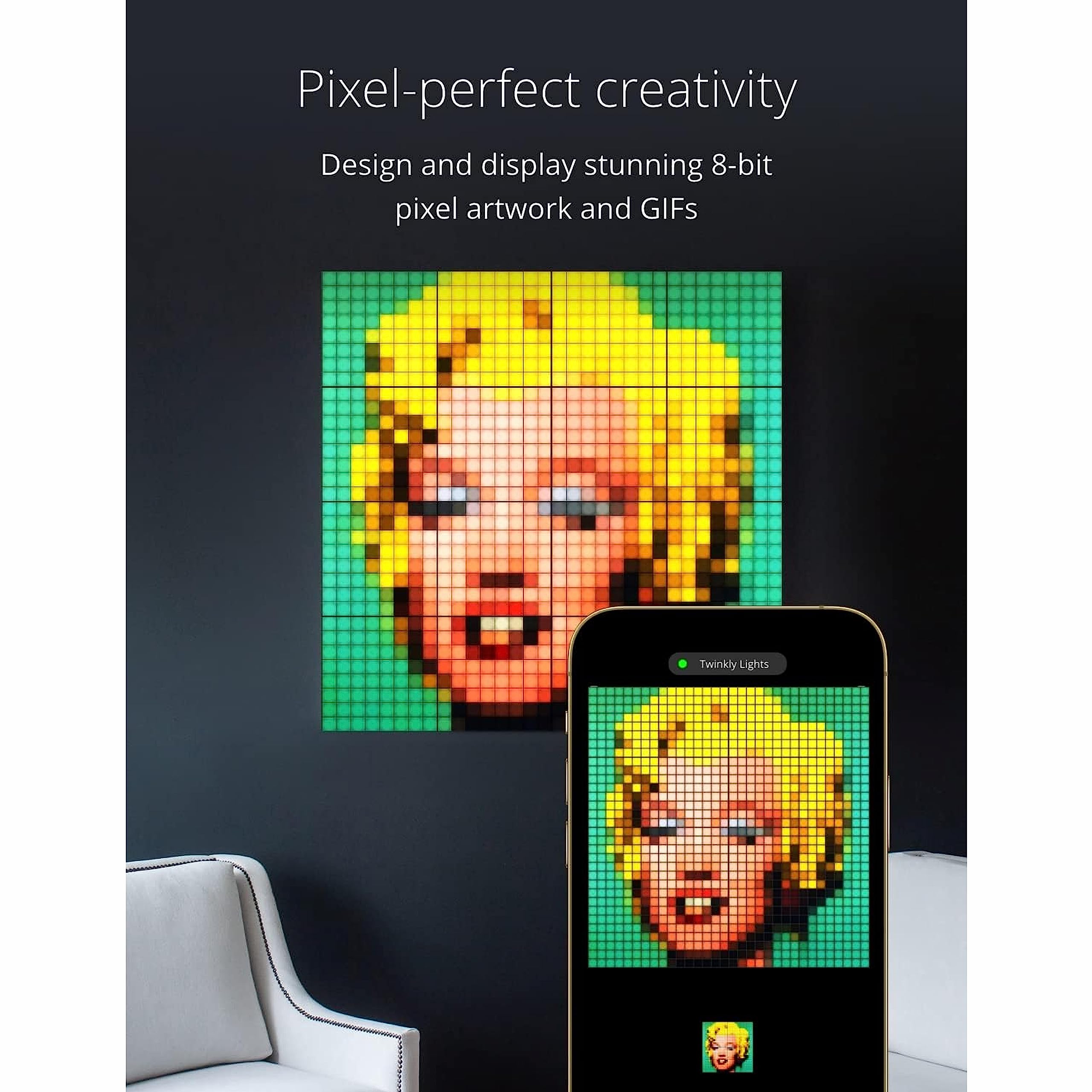 Twinkly RGB LED Master Panel, 16M+ Colors, USB-C Power Supply, Black, Model TWQ064STW-01-BUSB