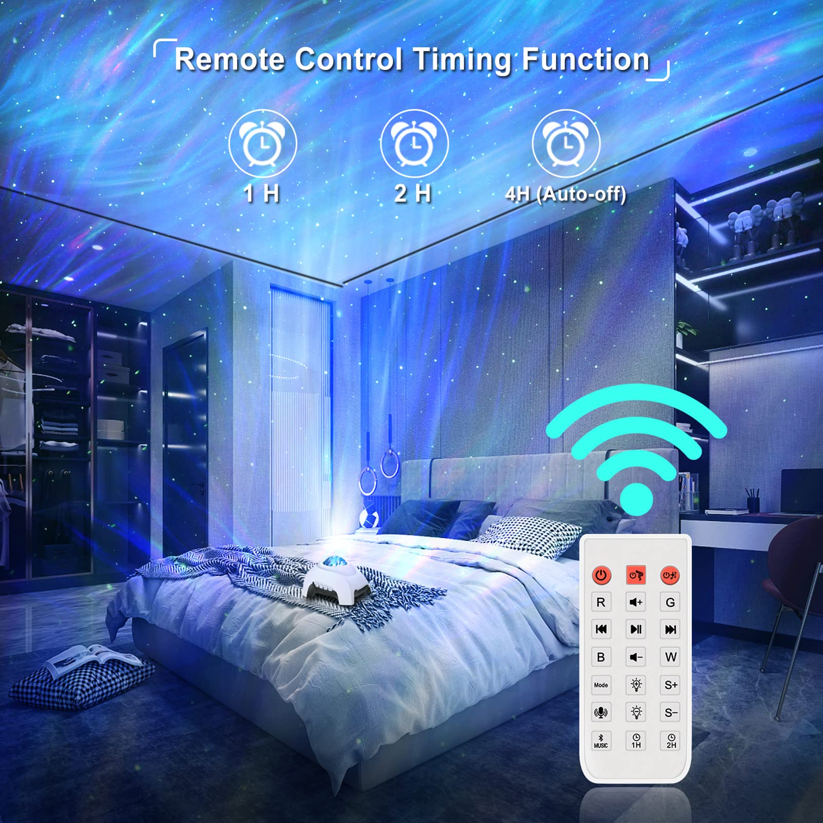 Vinwark Star Projector, Galaxy Projector, Northern Lights Aurora Projector For Bedroom With Music Bluetooth Speaker And White No