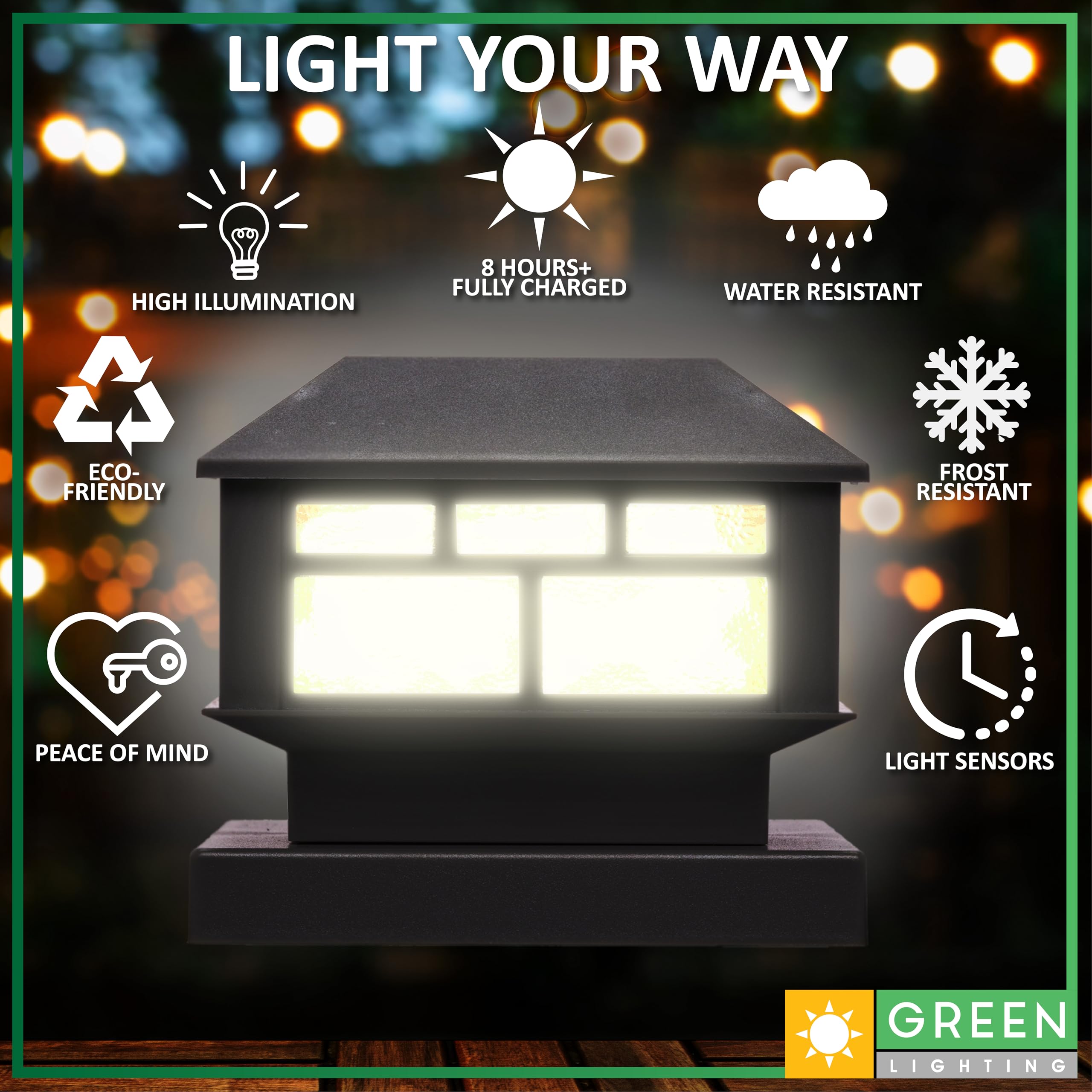 GreenLighting Solar Post Cap Lights - Waterproof Black, 12 Pack, Fits 4x4 & 5x5 PVC/Vinyl, Bright LED, Outdoor Landscaping & Garden