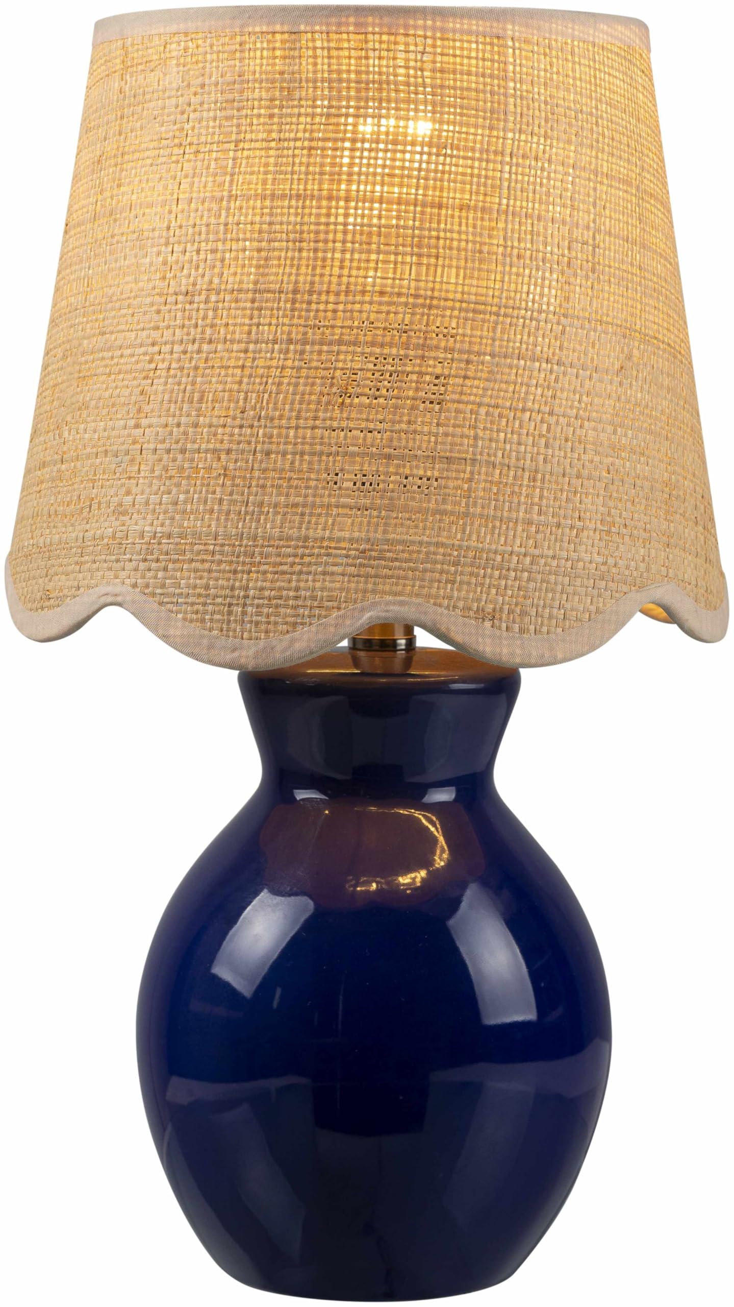 BoutiqueRugs Salgareda Boho Ceramic Bedside Table Lamp - 15inH x 8inW x 8inD - Navy, Beige - Rattan Shade - Model SPXZVA1