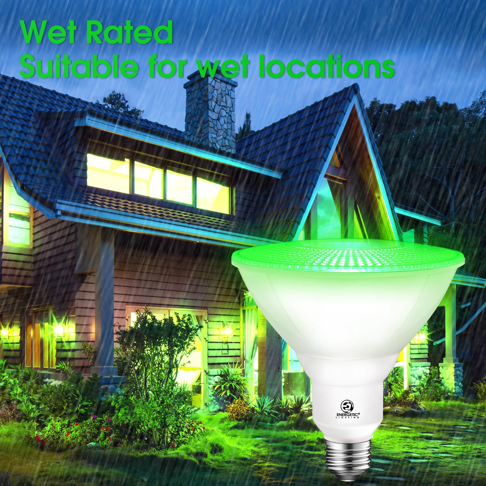 Energetic Green Par38 Led Flood Outdoor Light Bulb, 16W (90Watt Equivalent), Dimmable, E26 Base, For Christmas Halloween Thanksg