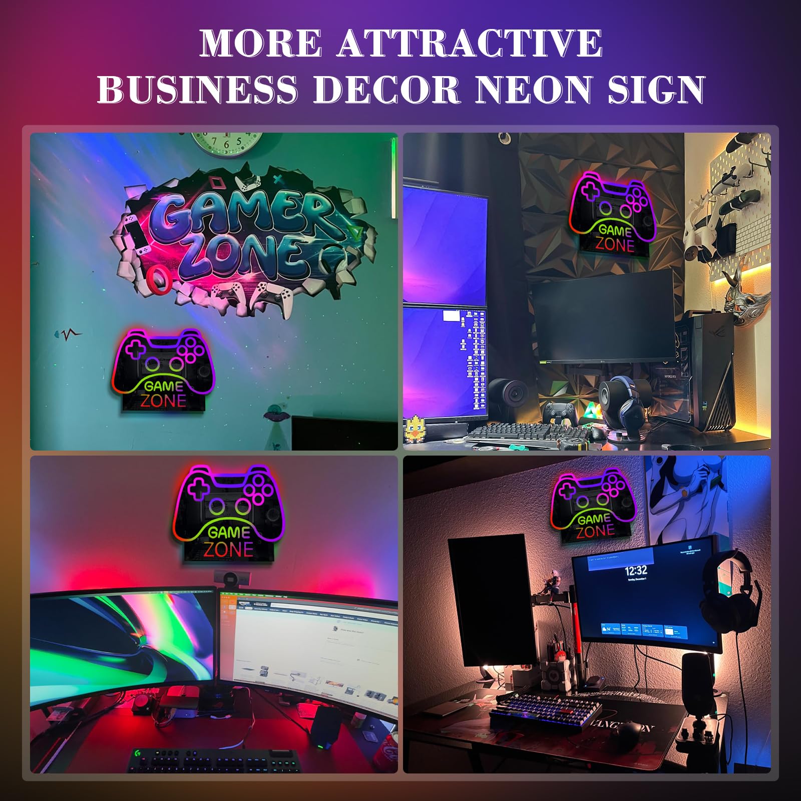 ineonlife Game Zone Controller Neon Sign LED Lights for Gaming Room 11.42 x 14.17 inches Mirrored Colorful Design