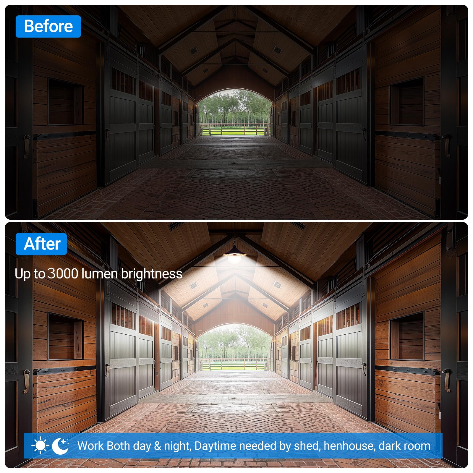 Ropelux Solar Shed Indoor Outdoor Lights With 3000Lm 5 Modes (Daytime Available) 3 Color Temperatures, Waterproof Solar Powered