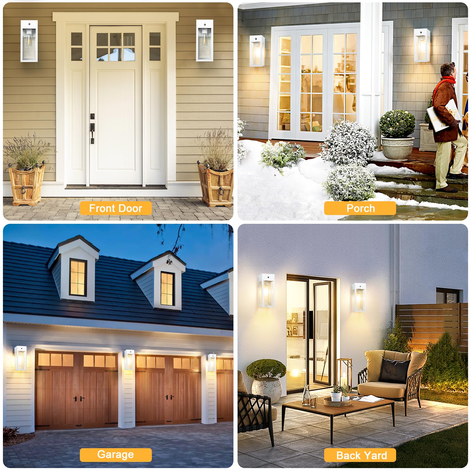 OYKYOHEI Outdoor Dusk to Dawn Wall Mount Light Fixture, White Metal, with Outlet for Porch and Garage