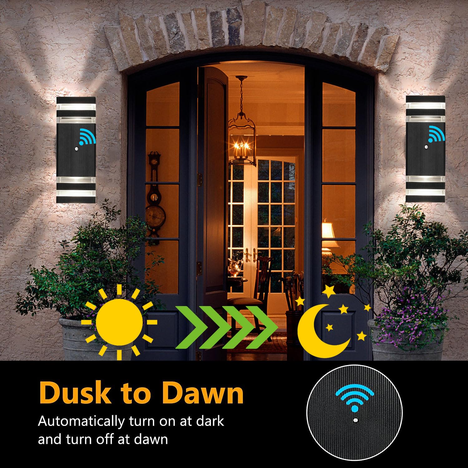Tewei Dusk To Dawn 4 Pack Outdoor Wall Lights, Ip65 Waterproof Black Sconces, 3000K Lighting